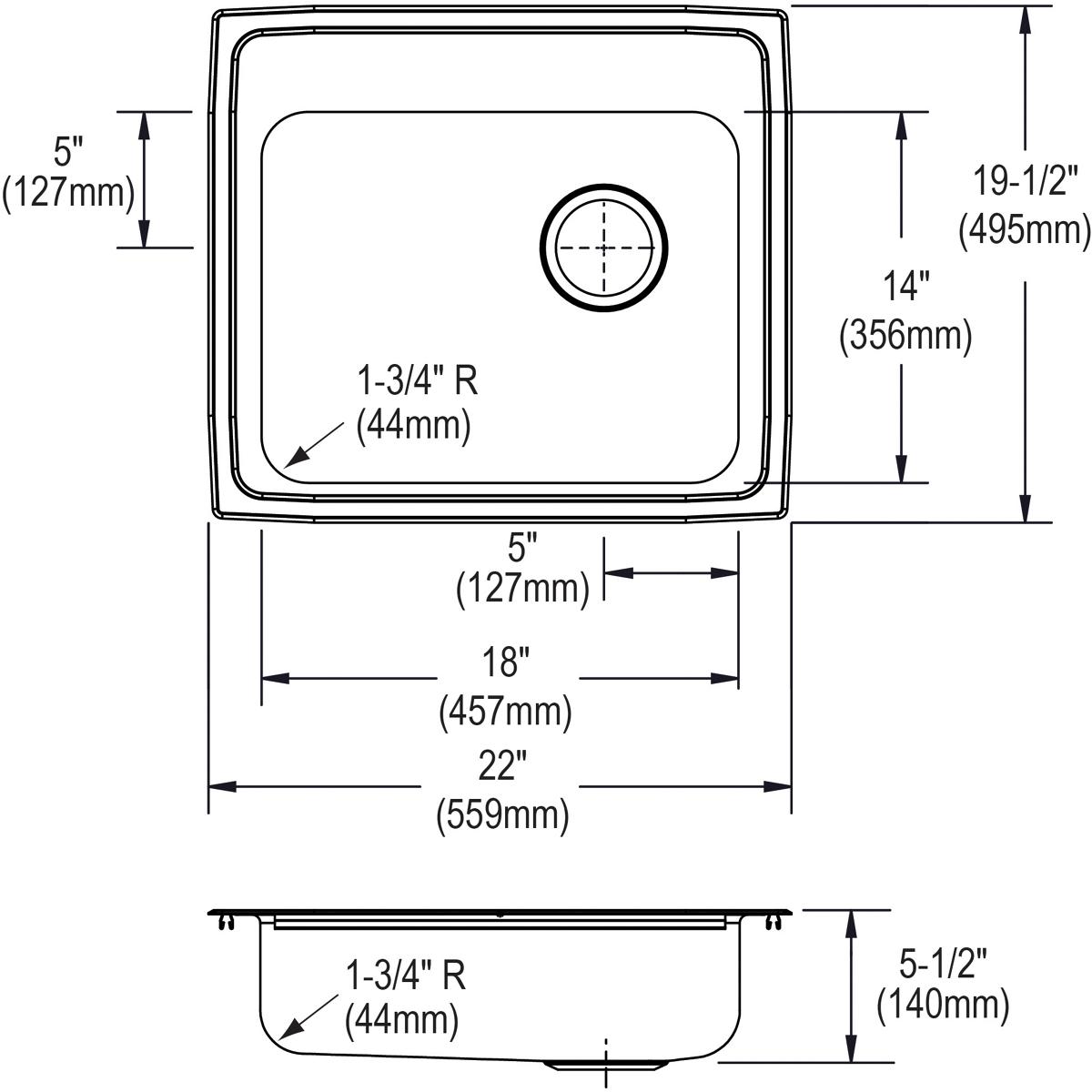 Elkay Lustertone Classic ADA - Compliant 22 x 19-1/2 x 5-1/2 Single Bowl Drop - in Kitchen Sink