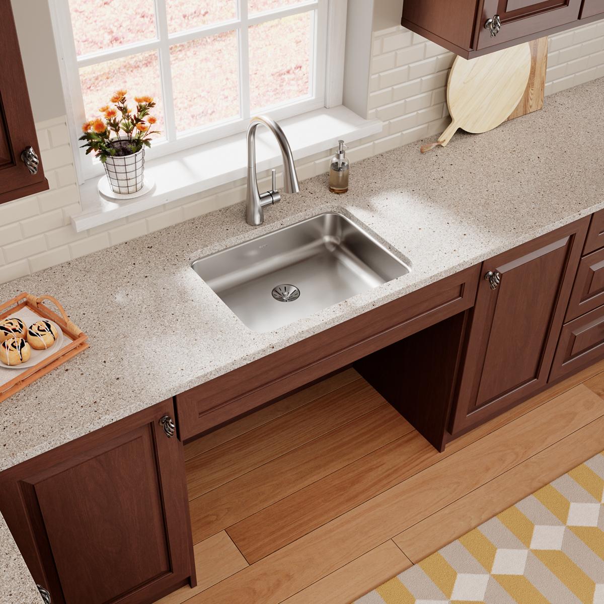 Elkay Lustertone Classic Single Bowl Undermount ADA - Compliant Kitchen Sink with 23 - 1/2 x 18 - 1/4 x 4 - 3/8 Dimensions and Perfect Drain for Seamless Use