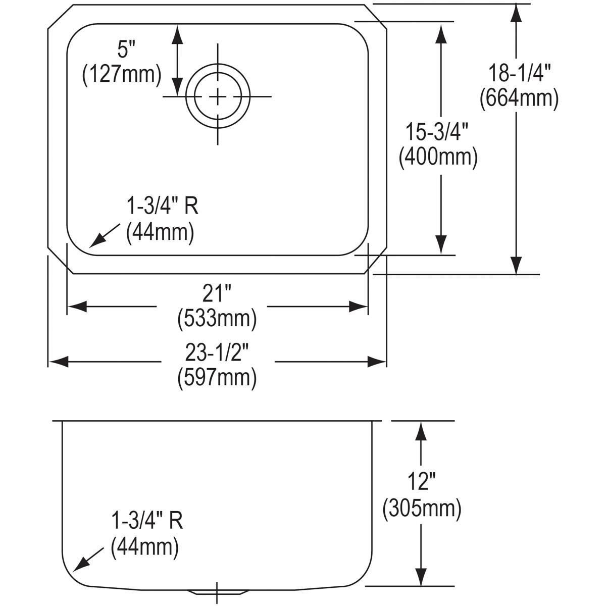 Elkay Lustertone Classic Undermount Single Bowl Kitchen Sink - Dimensions: 23-1/2 x 18-1/4 x 12 Inches