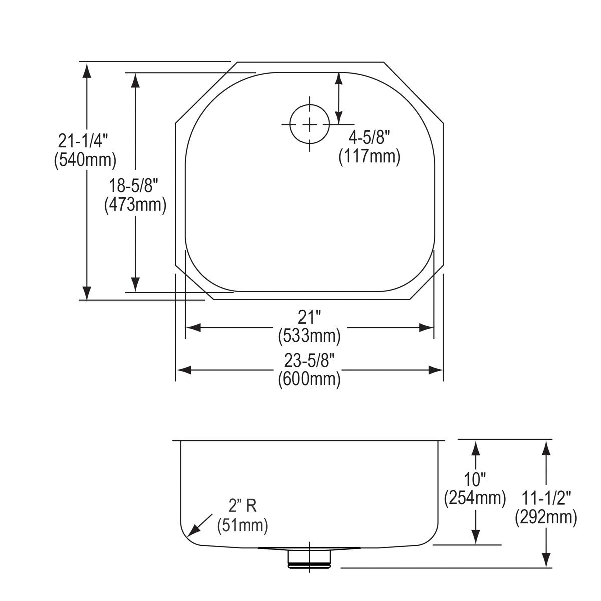 Elkay Lustertone Classic Undermount Single Bowl Kitchen Sink with Perfect Drain - Dimensions 23-5/8 x 21-1/4 x 10 Inches
