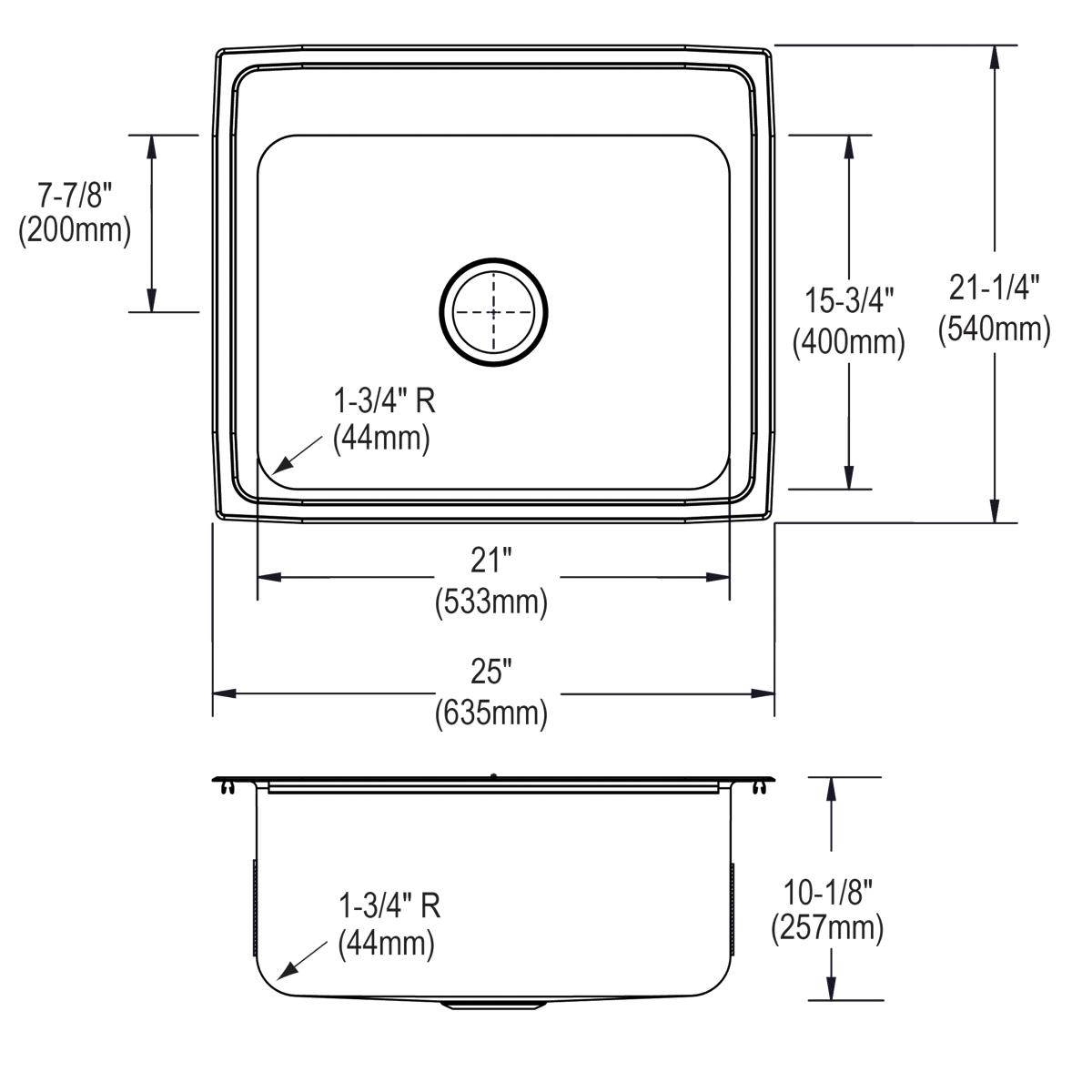 Elkay Lustertone Classic Stainless Steel Single Bowl Drop - in Kitchen Sink with MR2 - Hole Configuration, Dimensions 25 x 21 - 1/4 x 10 - 1/8