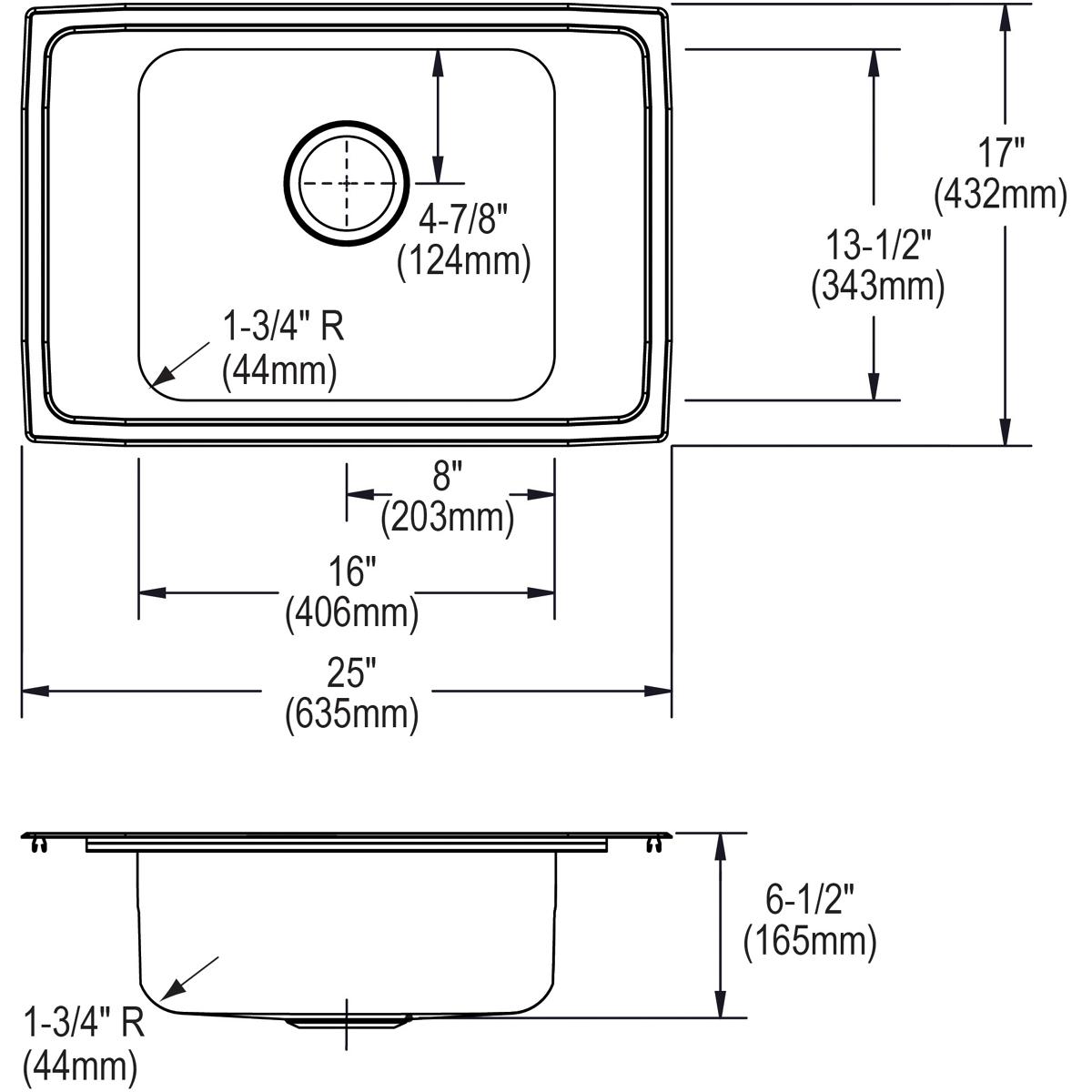 Elkay Lustertone Classic Single Bowl Drop - in Classroom ADA - compliant Sink with 25 - inch Length, 17 - inch Width, and 6 - 1/2 - inch Depth, Featuring FR2 - Hole Design