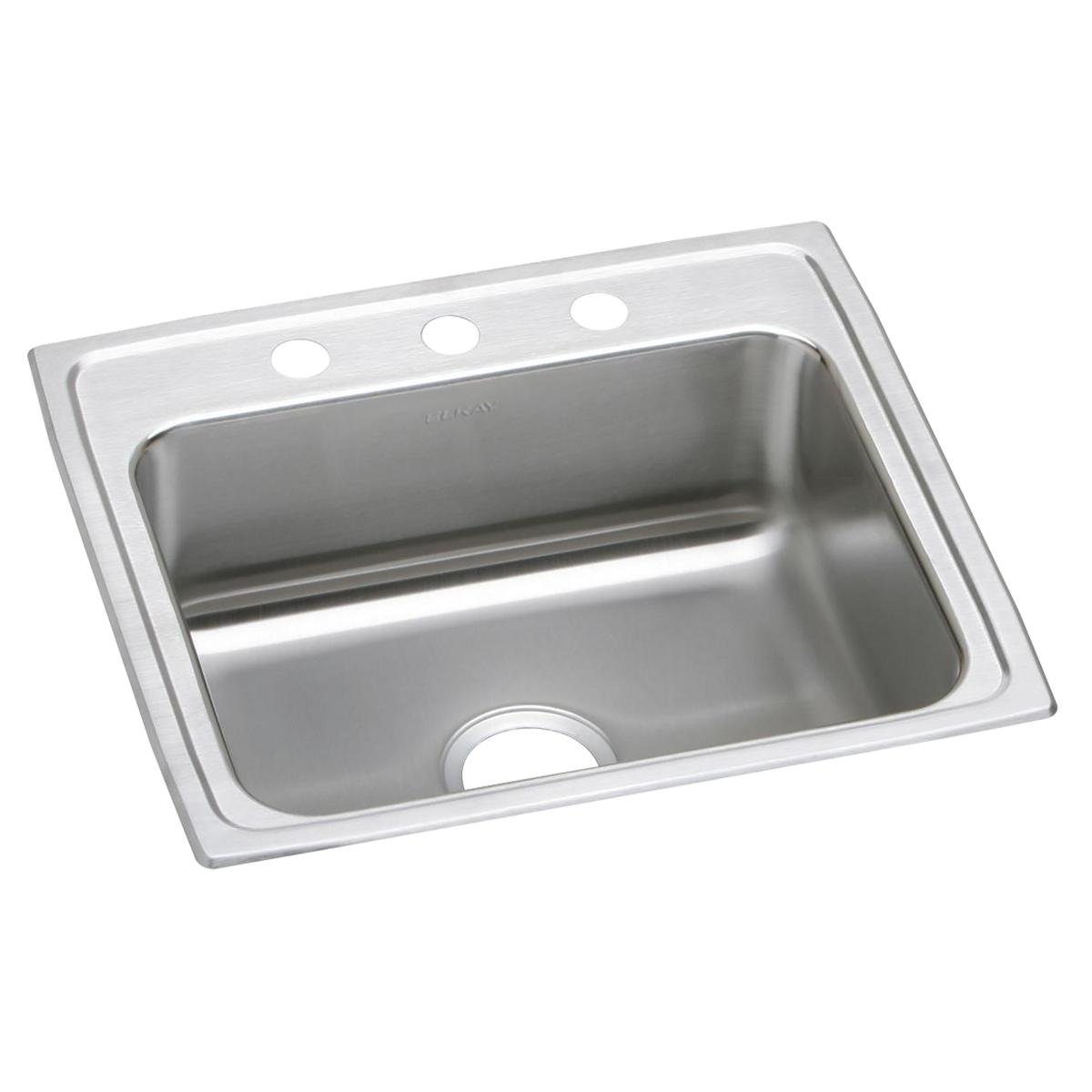 Elkay Lustertone Classic Single Bowl Drop - in Stainless Steel Kitchen Sink, Dimensions: 22 x 19 - 1/2 x 7 - 5/8 Inches