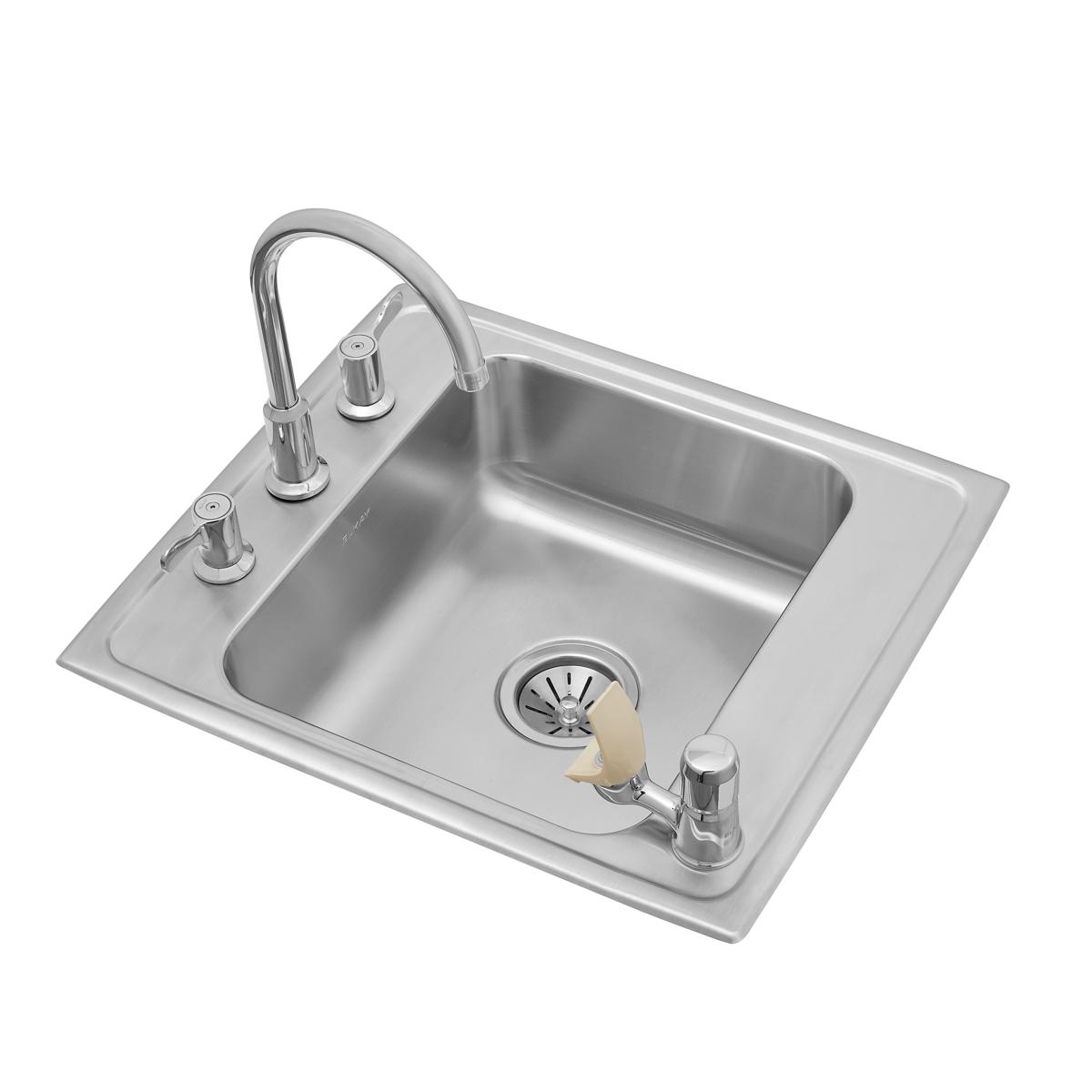 Elkay Lustertone Classic Single Classroom Sink with Dimensions of 22 x 19-1/2 x 7-1/2 Inches + Complete Faucet and Bubbler Kit