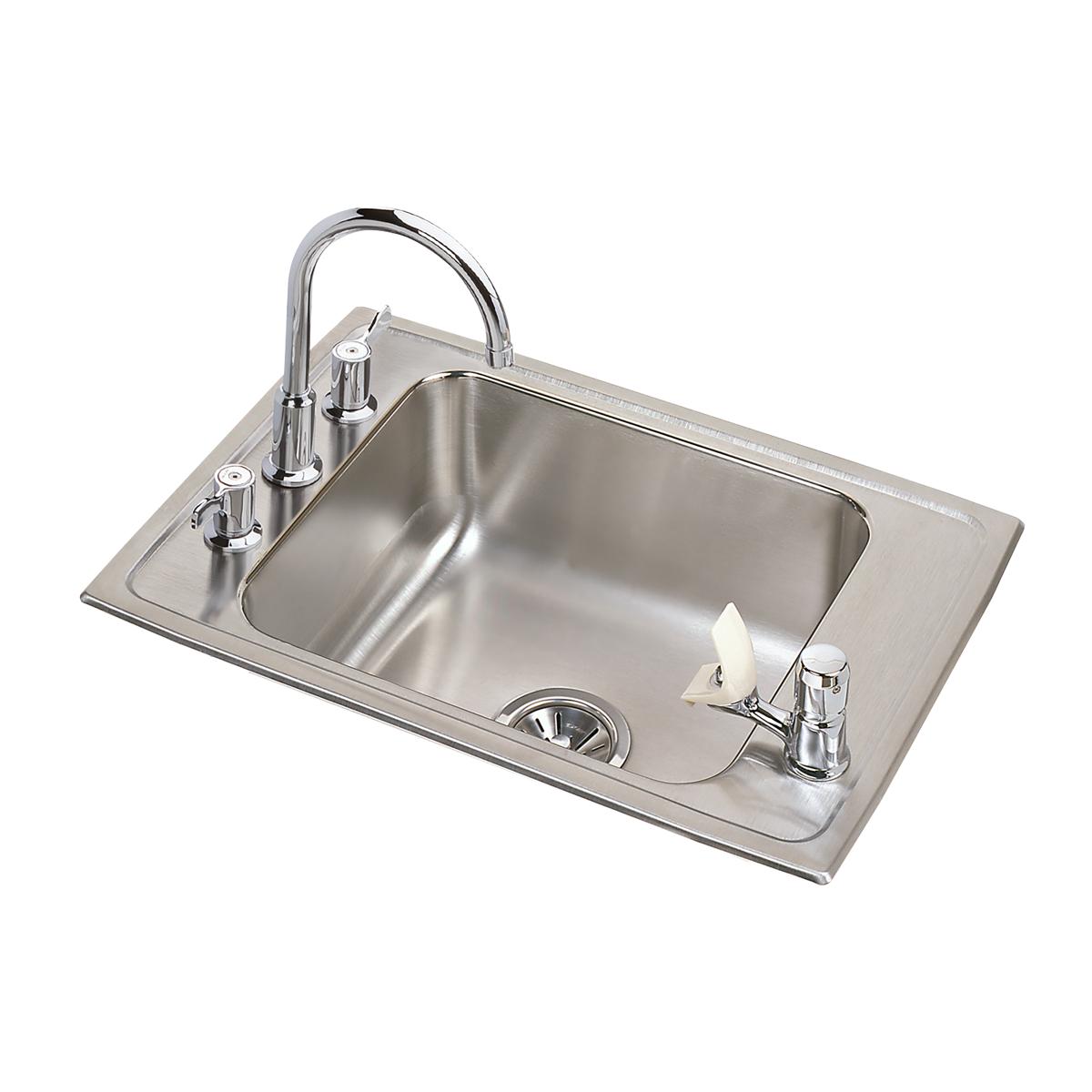 Elkay Lustertone Classic Single Bowl Drop - in Classroom Sink with Dimensions 25 x 17 x 7 - 5/8 Inches, Complete Faucet and Bubbler Kit for Educational Spaces