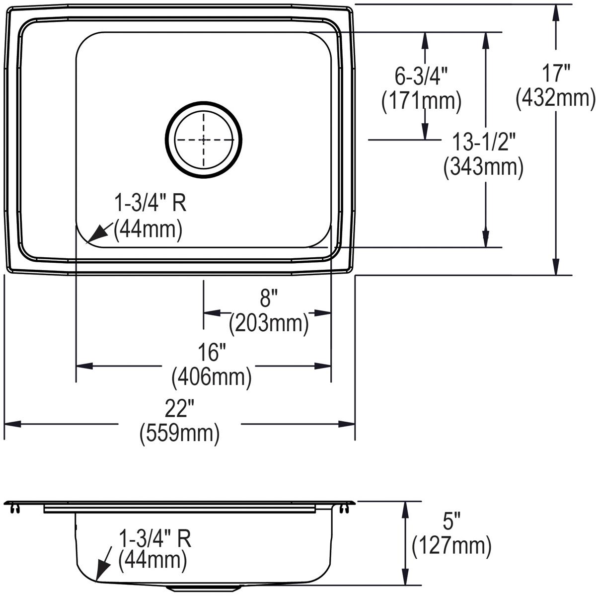 Elkay Lustertone Classic Single Bowl Drop - in Classroom ADA - Compliant Sink with 22 x 17 x 5 Dimensions