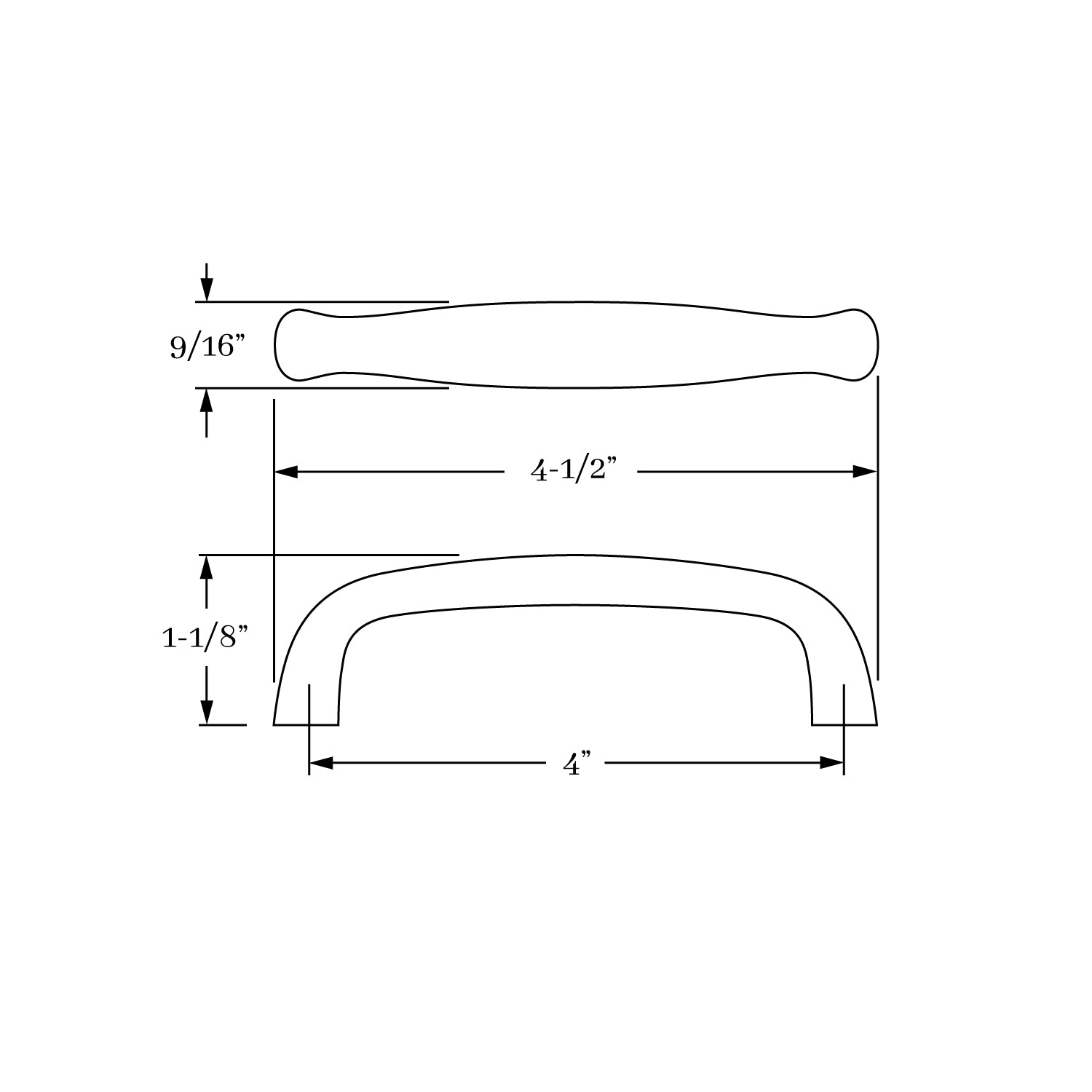 Sturdy Solid Brass Hutter 4-Inch Center-to-Center Cabinet Pull