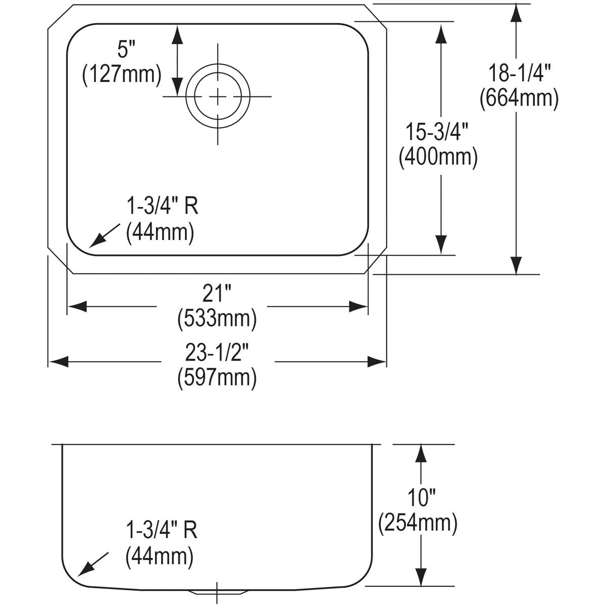 Elkay Lustertone Classic Single Bowl Undermount Kitchen Sink Kit with Dimensions of 23-1/2 x 18-1/4 x 10 Inches