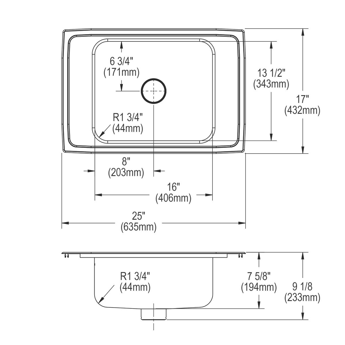 Elkay Lustertone Classic Single Drop - in Classroom Sink with Perfect Drain Grid, Measuring 25 Inches by 17 Inches by 7 and 5/8 Inches
