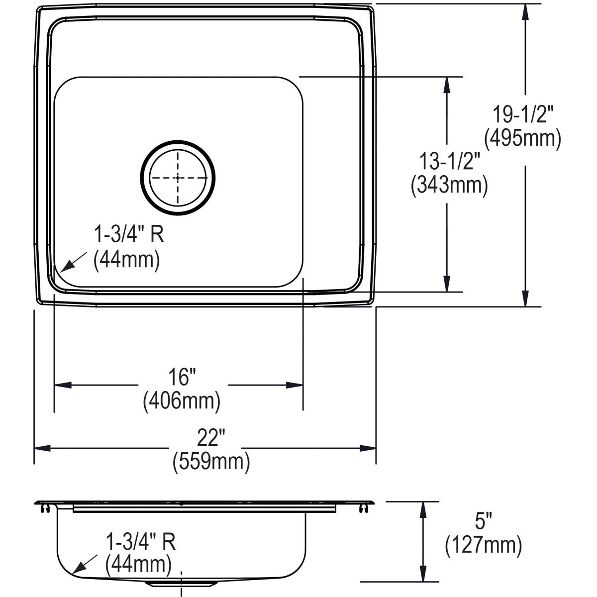 Elkay Lustertone Classic 22 x 19-1/2 x 5 ADA-compliant Single Bowl Drop-in Classroom Sink