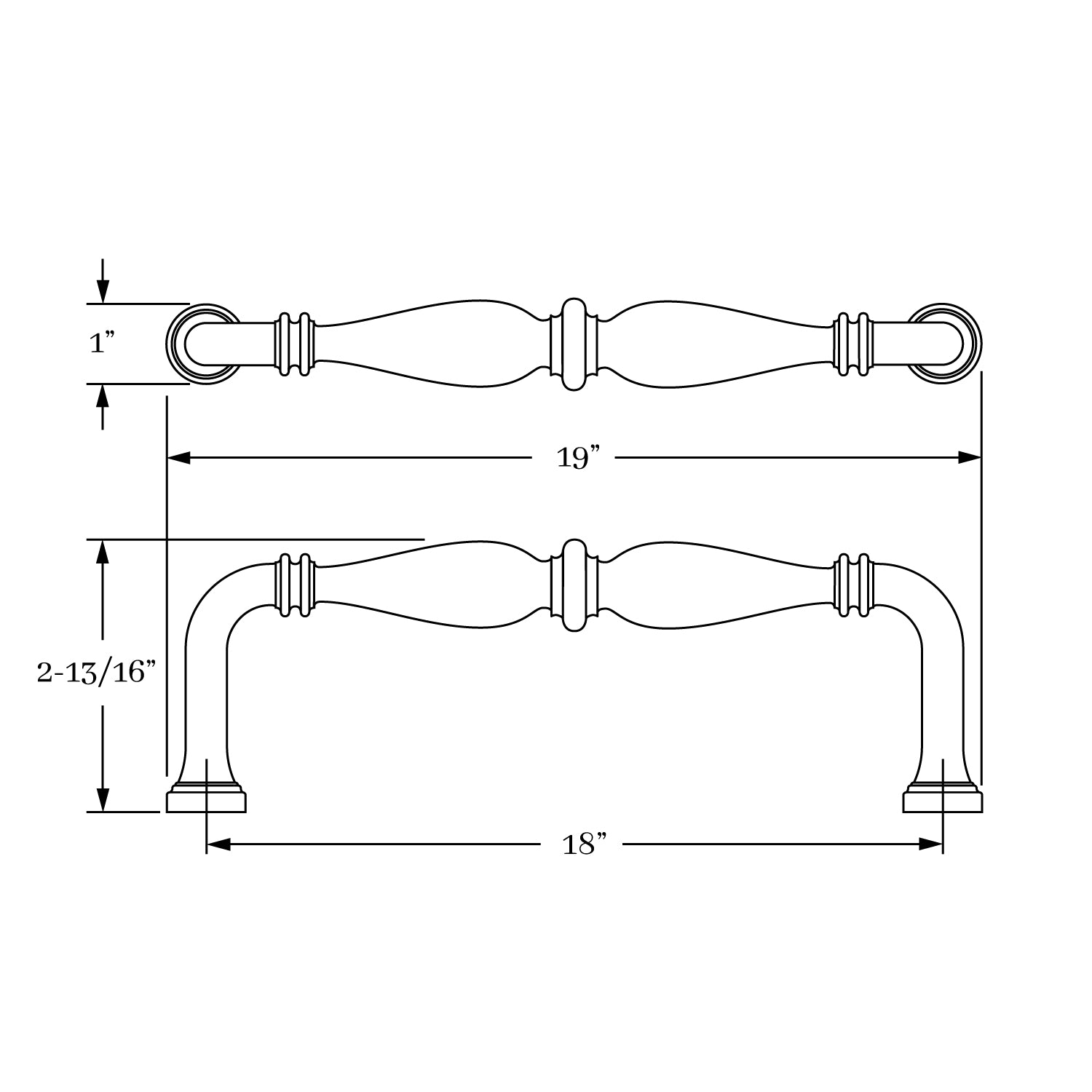 18-Inch Center-to-Center Classic Brass Hutter Pull for Elegant Homes