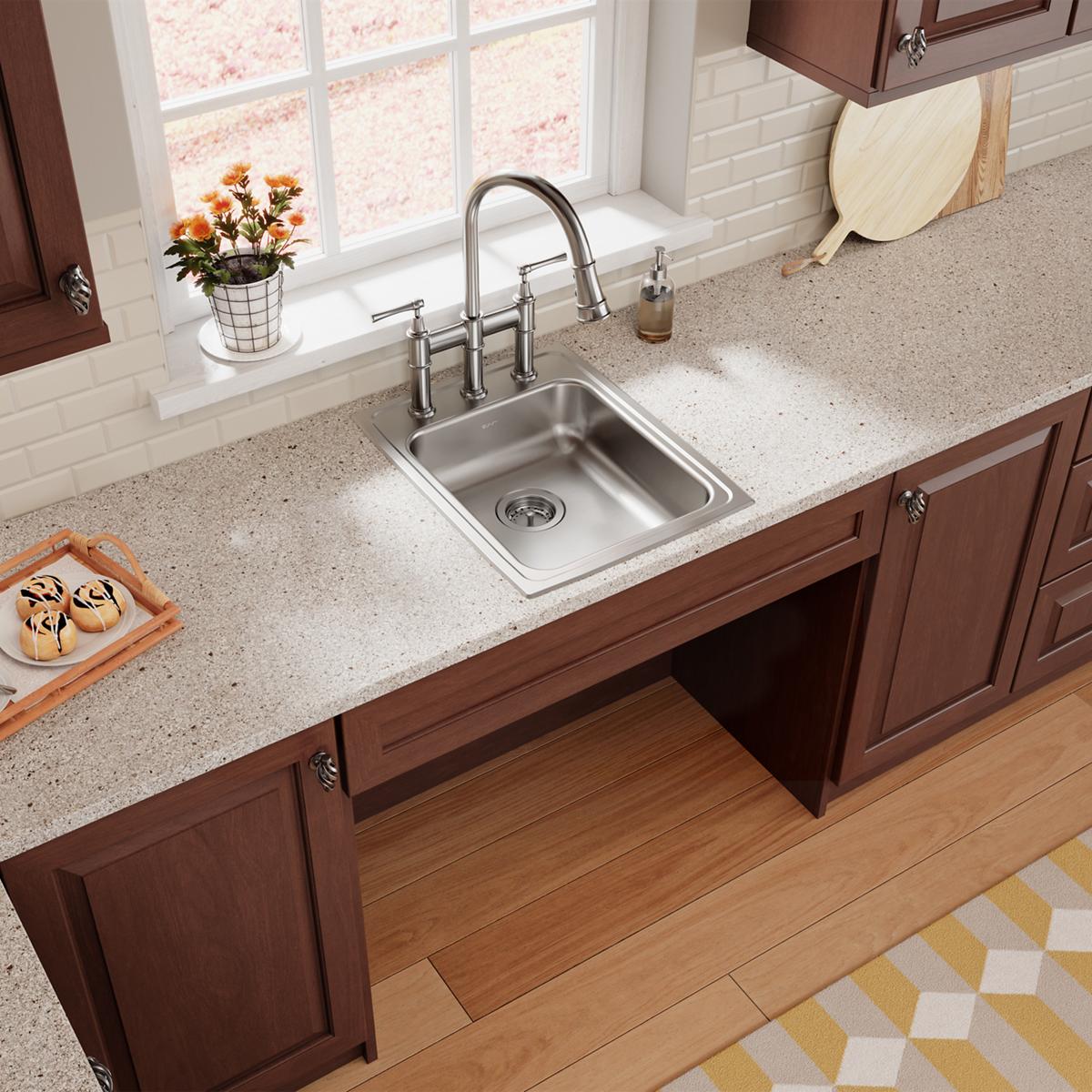 Elkay Lustertone Classic 17 x 22 x 5-1/2 Single Bowl Drop-in ADA Sink with OS4-Hole Design