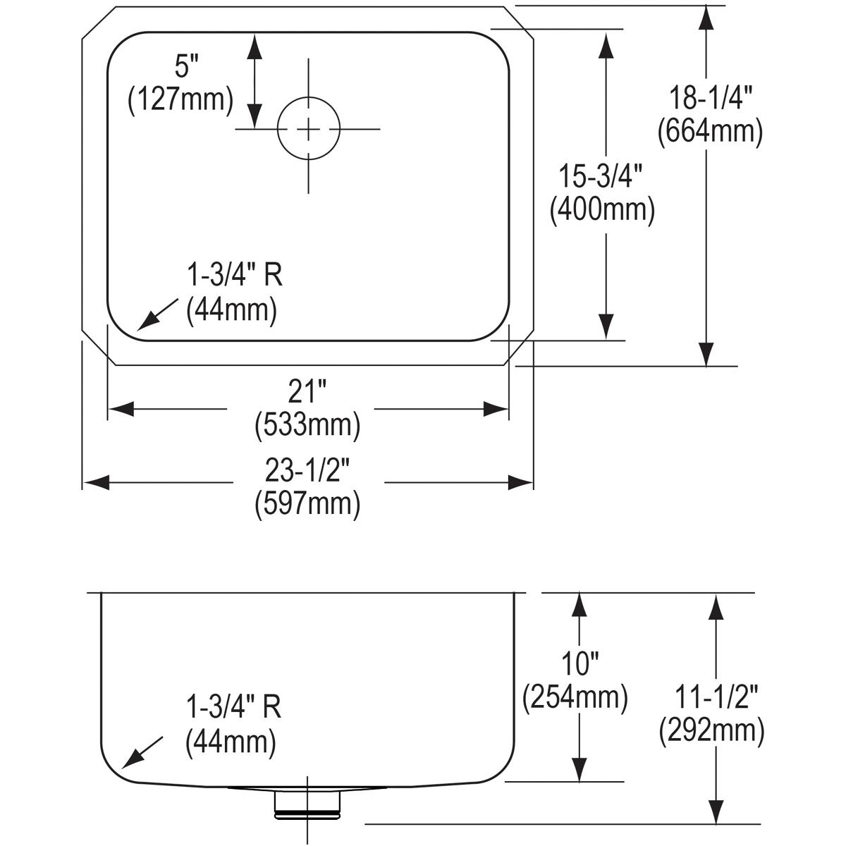Elkay Lustertone Classic Single Bowl Undermount Kitchen Sink with Perfect Drain - Dimensions: 23-1/2 x 18-1/4 x 10 Inches