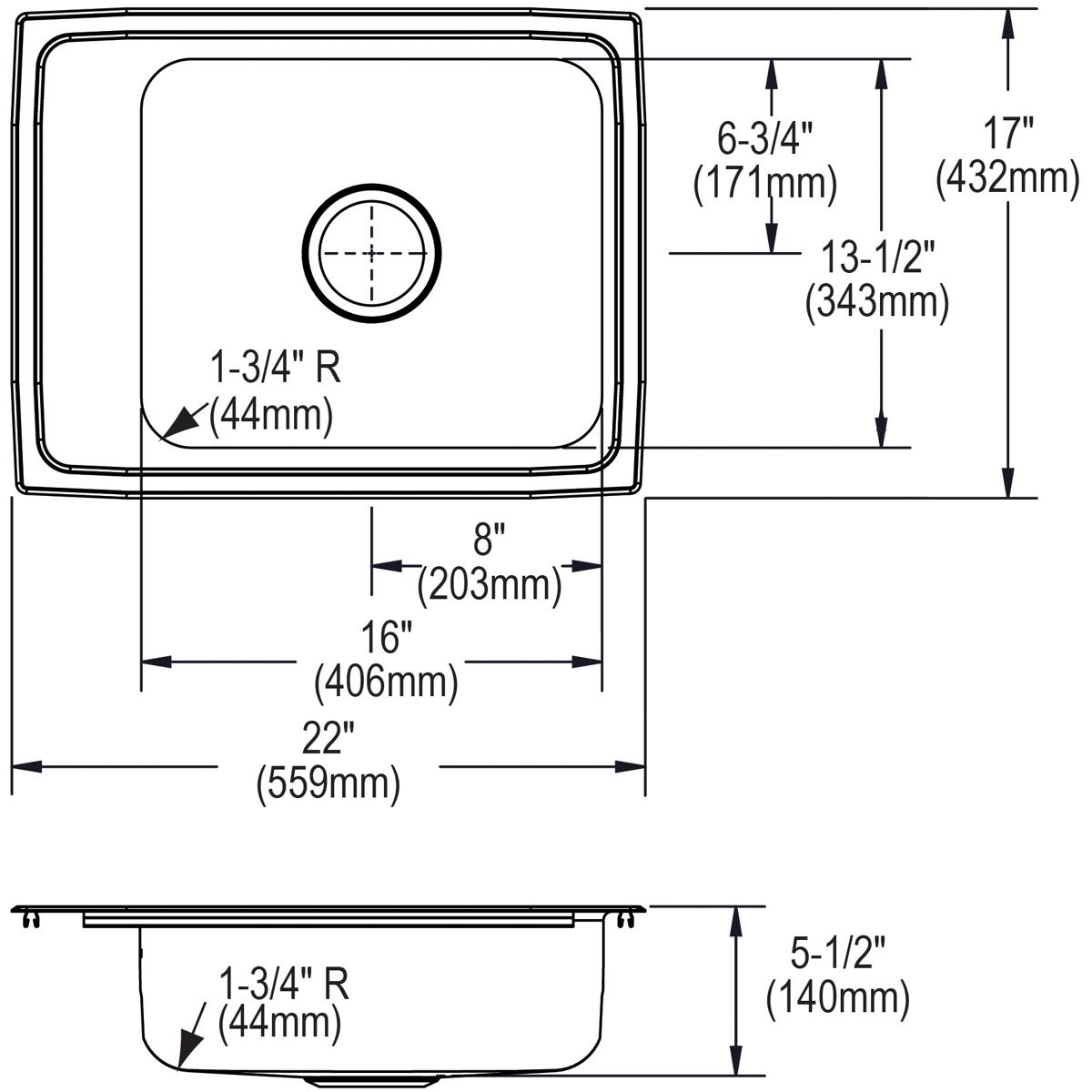 Elkay Lustertone Classic 22x17x5-1/2 Single Bowl Drop-in ADA Classroom Sink with Quick-clip