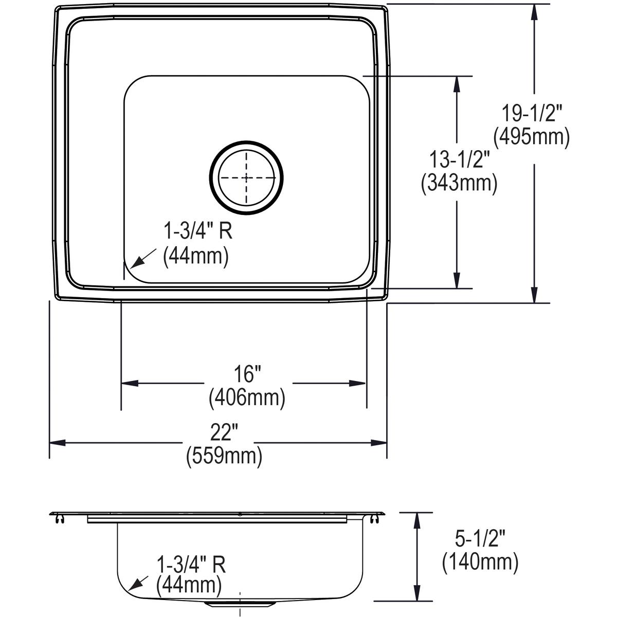 Elkay Lustertone Classic Single Bowl Drop - in Classroom ADA - Compliant Sink with Dimensions of 22 Inches by 19.5 Inches by 5.5 Inches