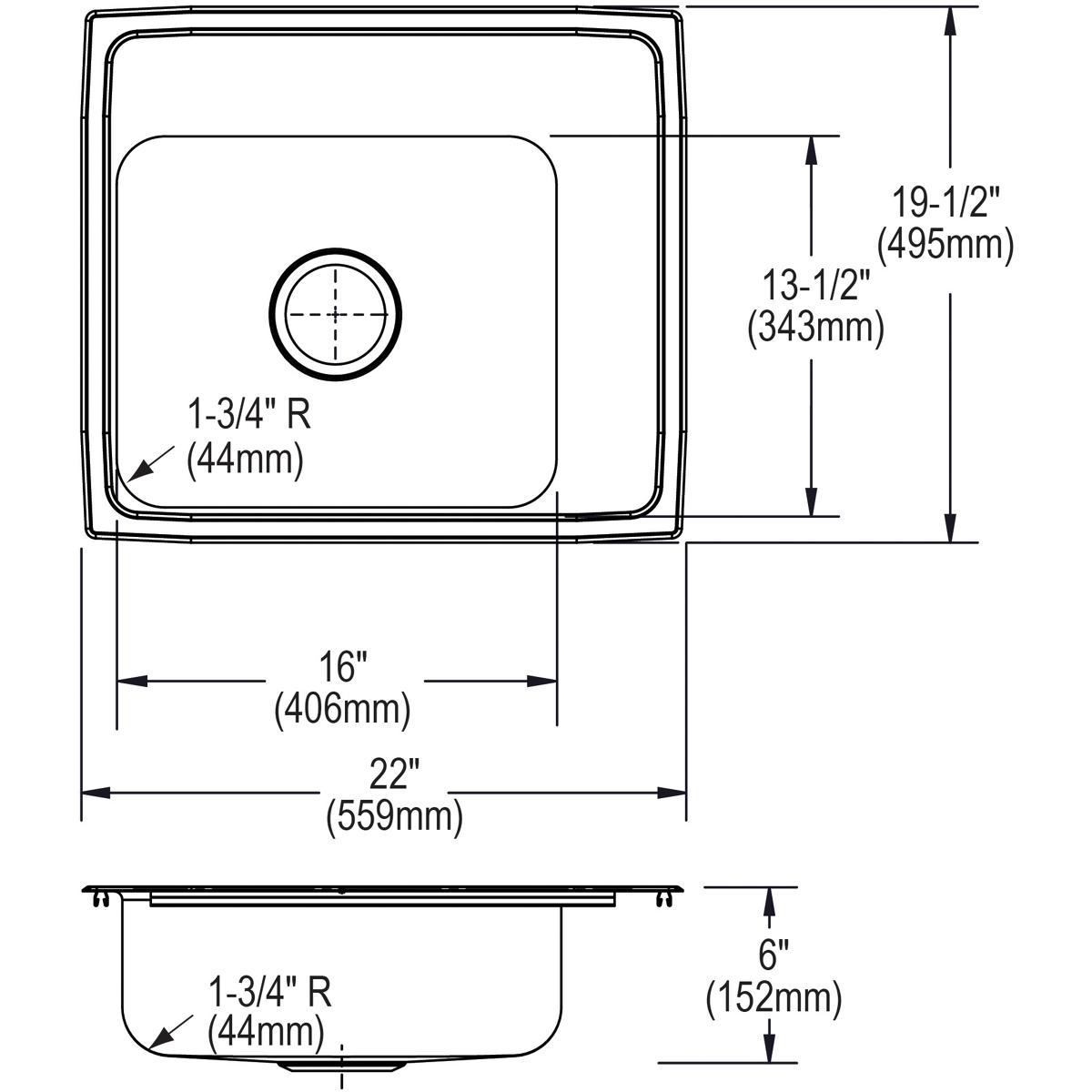 Elkay Lustertone Classic 22 x 19.5 x 6 Single Bowl Drop - in ADA - compliant Classroom Sink