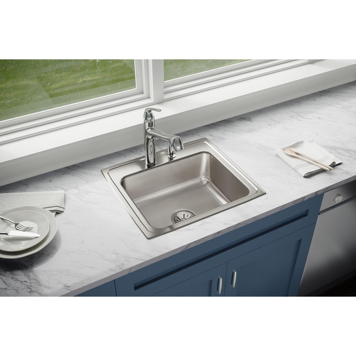 Elkay Lustertone Classic 22x19.5x7.625-inch MR2-Hole Single Bowl Drop-in Stainless Steel Sink