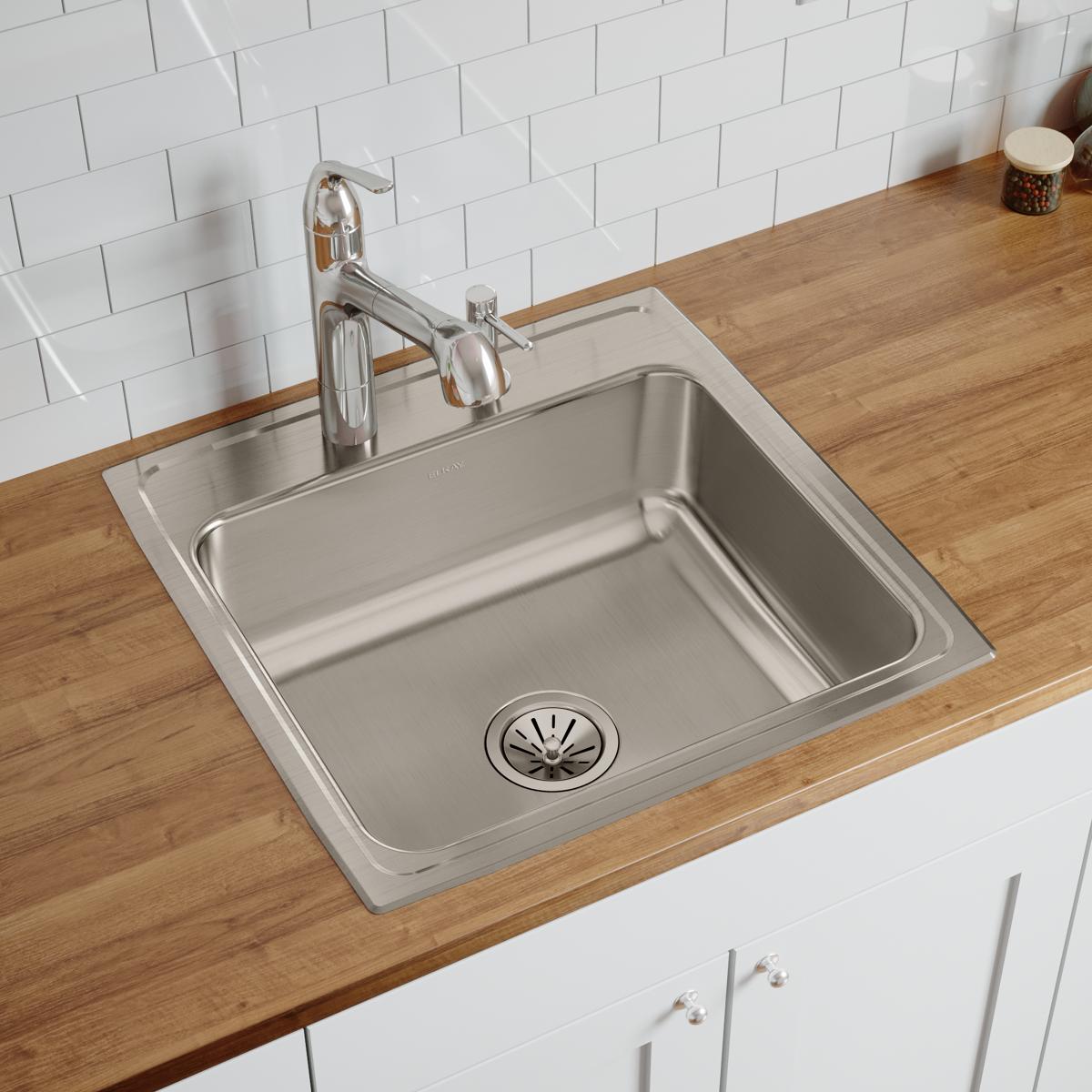 Elkay Lustertone Classic 22x22x7-5/8 Single Bowl Drop-in Sink with Quick-clip for Durable Kitchen Use