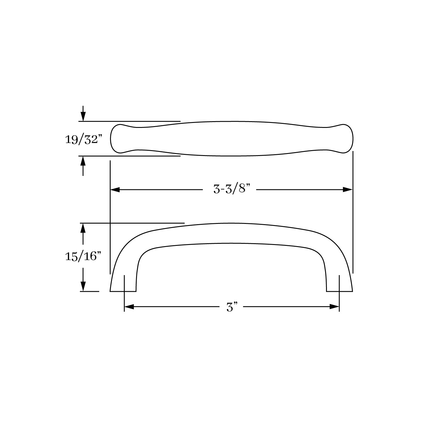 Exquisite Solid Brass Hutter 3-Inch Center-to-Center Cabinet Pull