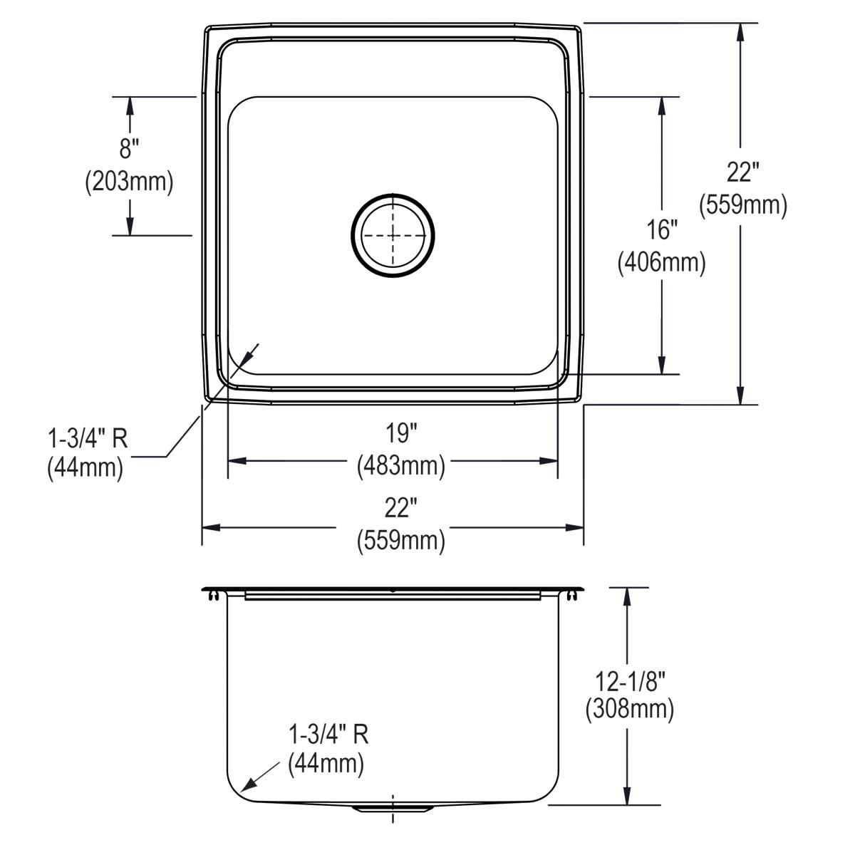Elkay Lustertone Classic 22 x 22 x 12-1/8 Inch Single Bowl Drop-in Kitchen Sink with Quick-clip Mounting System