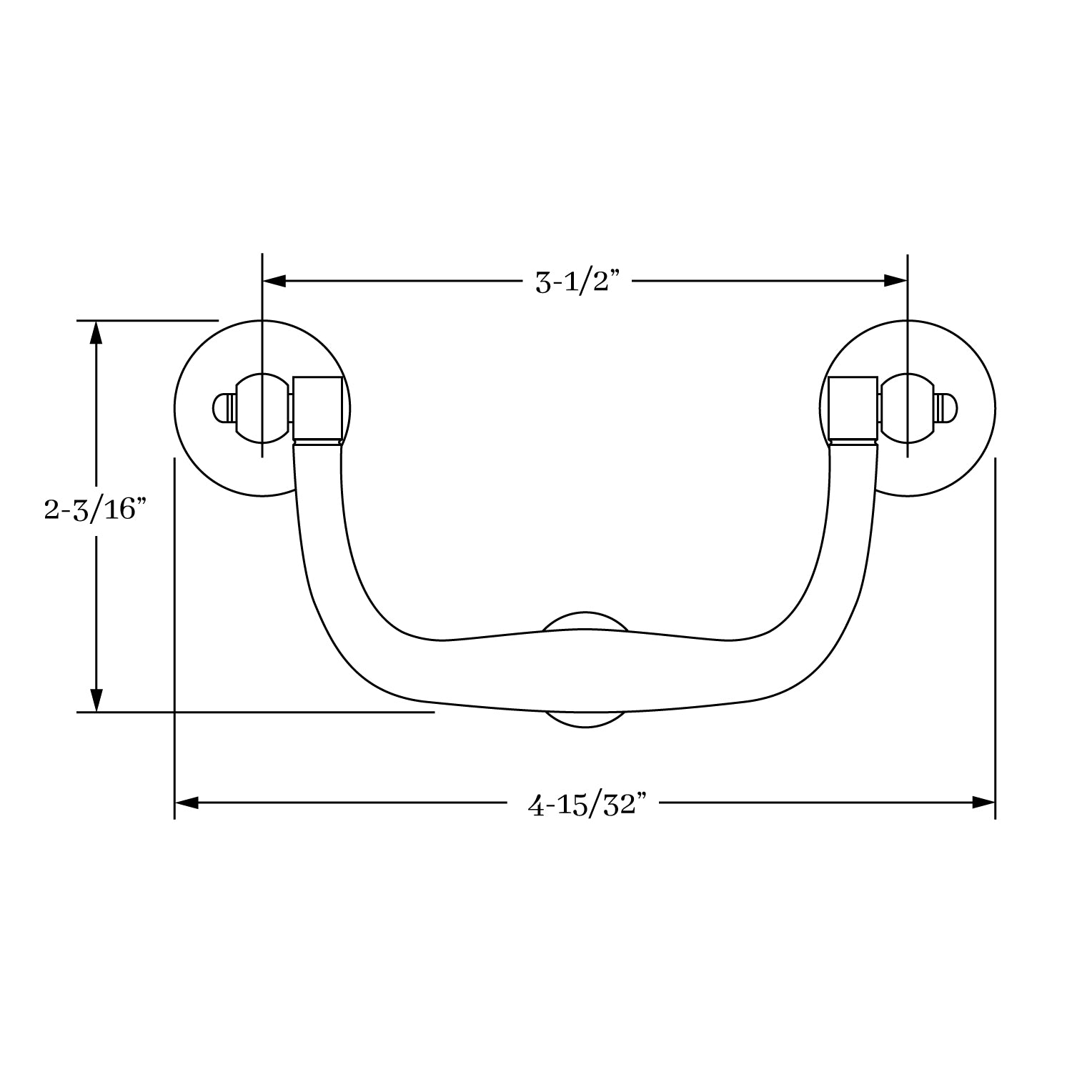 Exquisite Classic Brass Hutter 3-1/2 Inches Center-to-Center Bail Handles and Rosettes for Cabinetry and Furniture