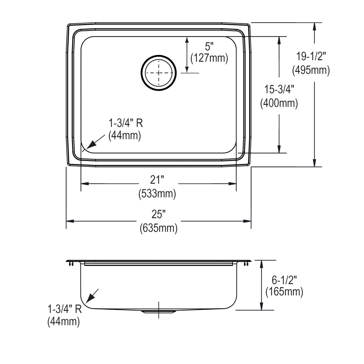 Elkay Lustertone Classic 25 x 19.5 x 6.5 Single Bowl Drop - in ADA - compliant Stainless Steel Sink