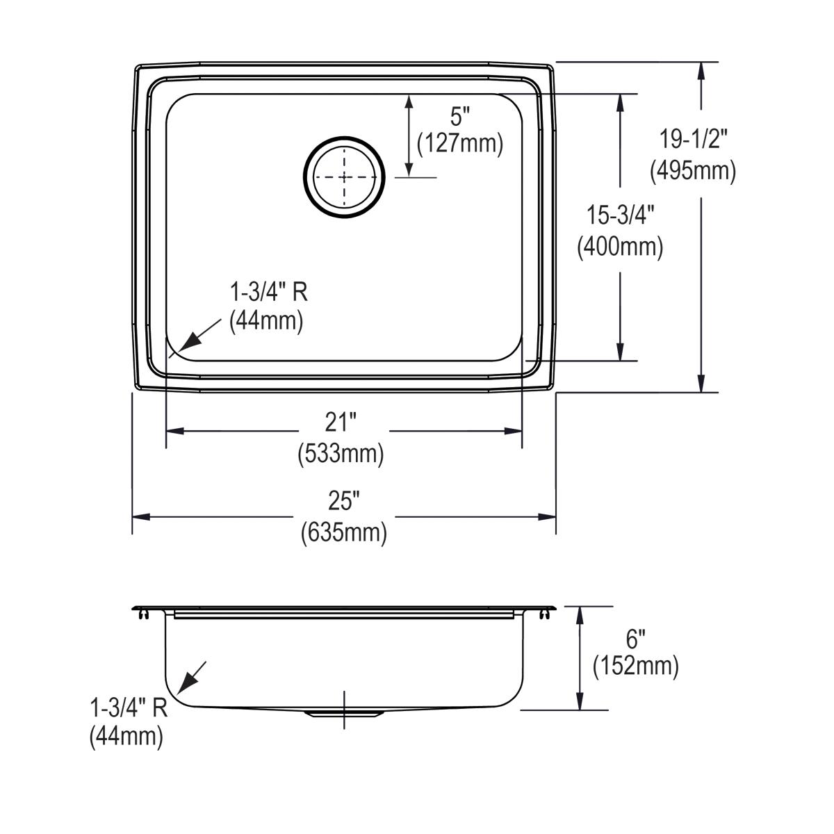 Elkay Lustertone Classic 25 x 19-1/2 x 6 ADA-compliant Single Bowl Drop-in Sink for Home