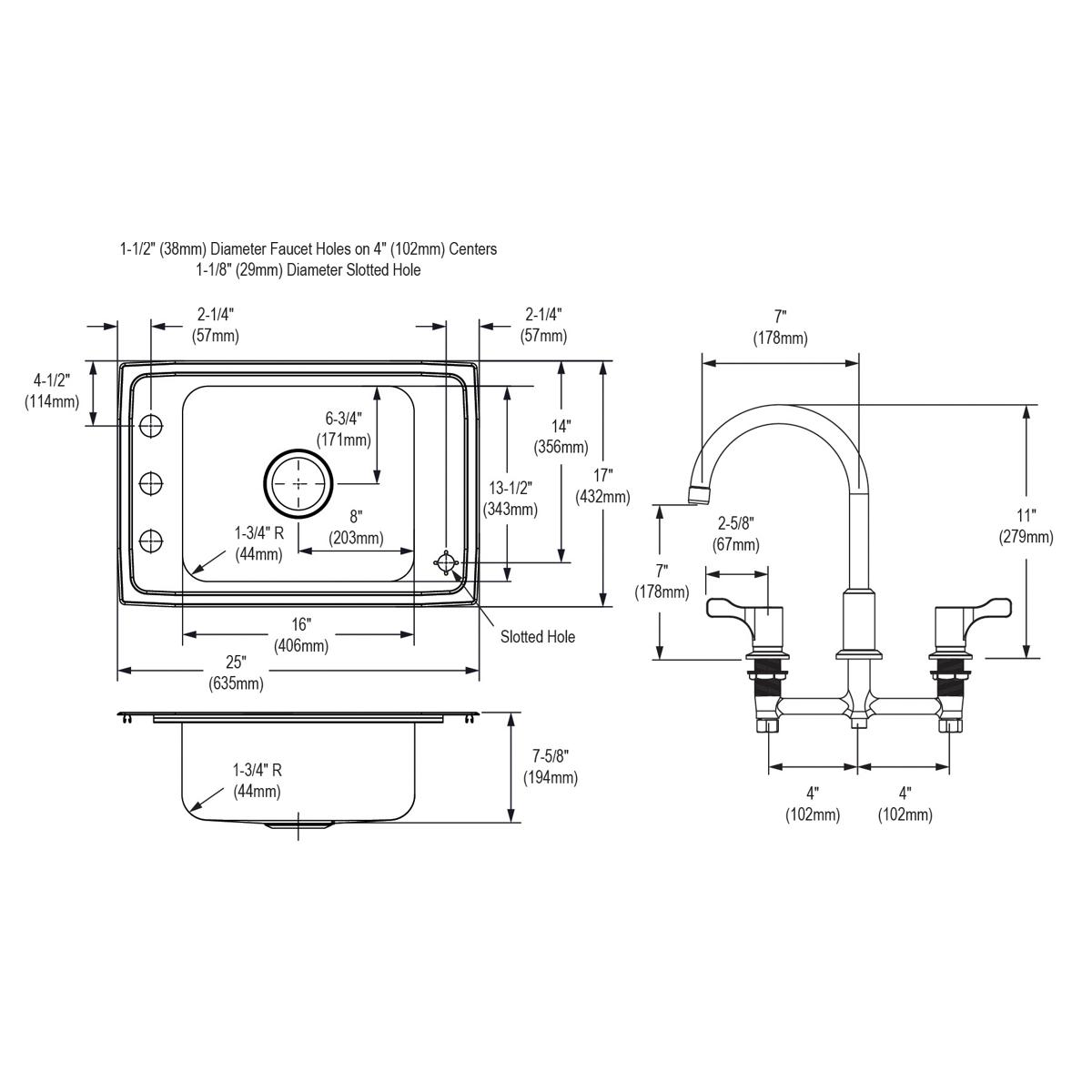 Elkay Lustertone Classic Single Bowl Drop - in Classroom Sink with Dimensions 25 x 17 x 7 - 5/8 Inches, Complete Faucet and Bubbler Kit for Educational Spaces
