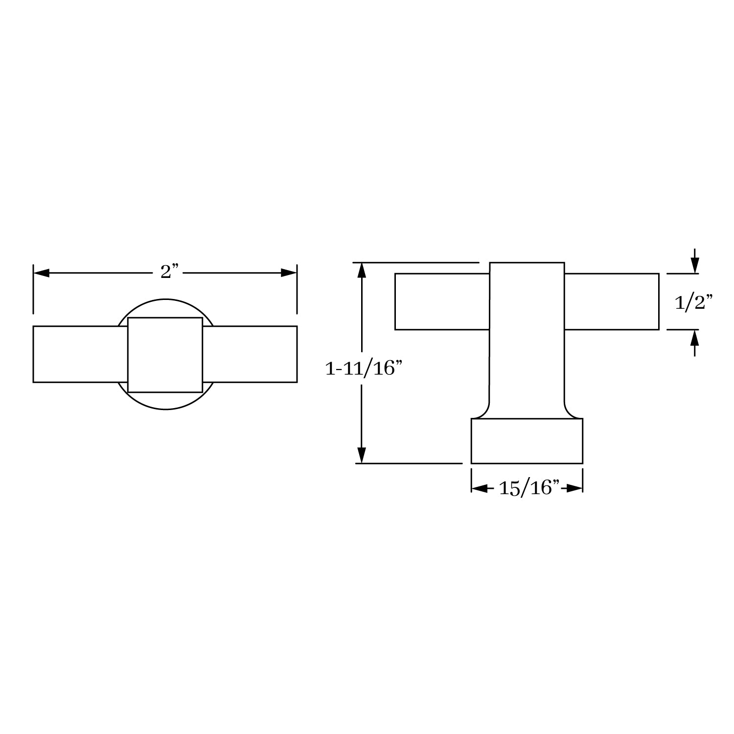 Large Classic Brass Reverie Square T - Knob for Timeless Cabinetry