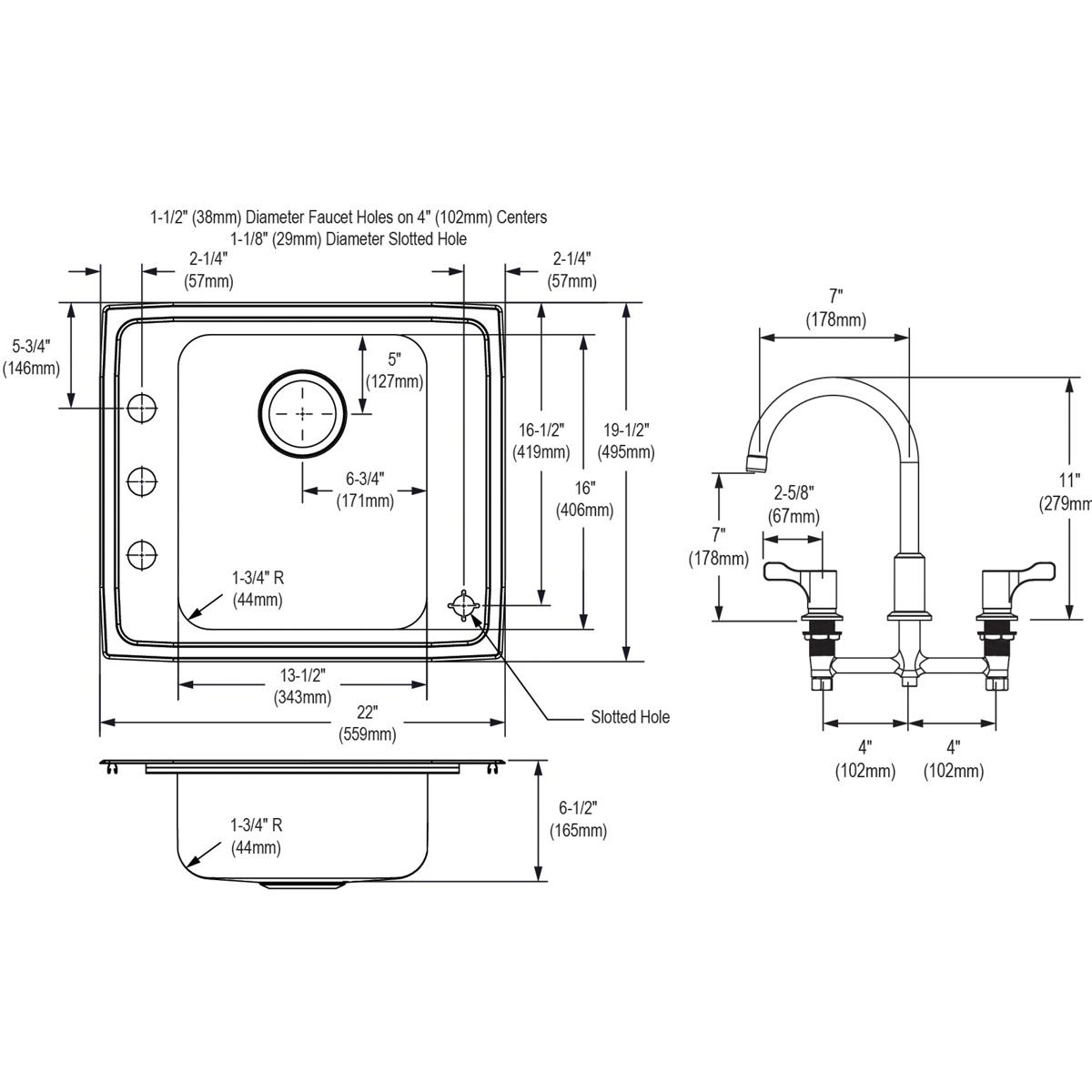 Elkay Lustertone Classic Single Bowl Drop - in Classroom ADA - Compliant Sink Kit with 22 x 19 - 1/2 x 6 - 1/2 Dimensions
