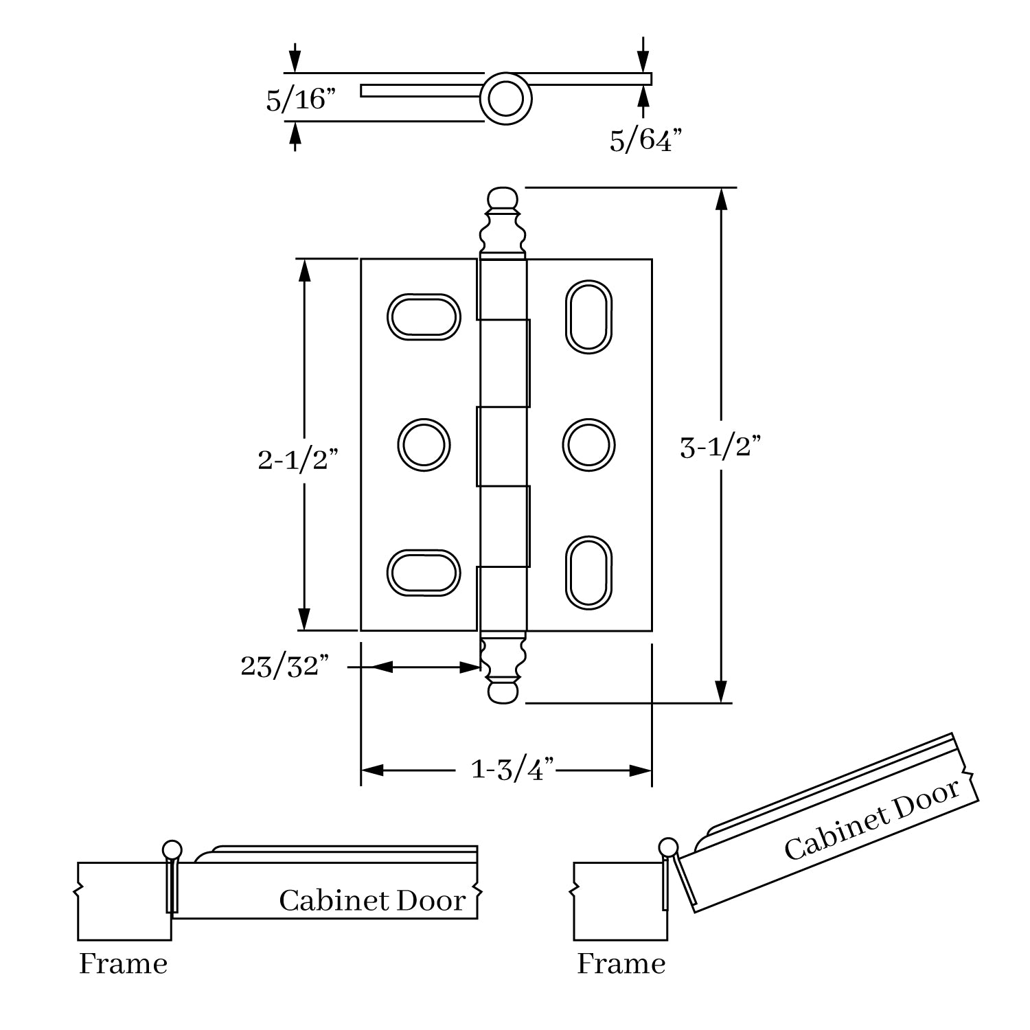 Exquisite Classic Solid Brass Mortise Hinge with Minarette Finial for Doors and Cabinetry