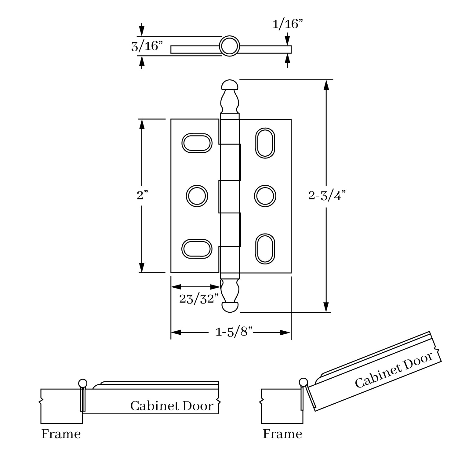 Premium Solid Brass Mortise Hinge with Minarette Finial Design