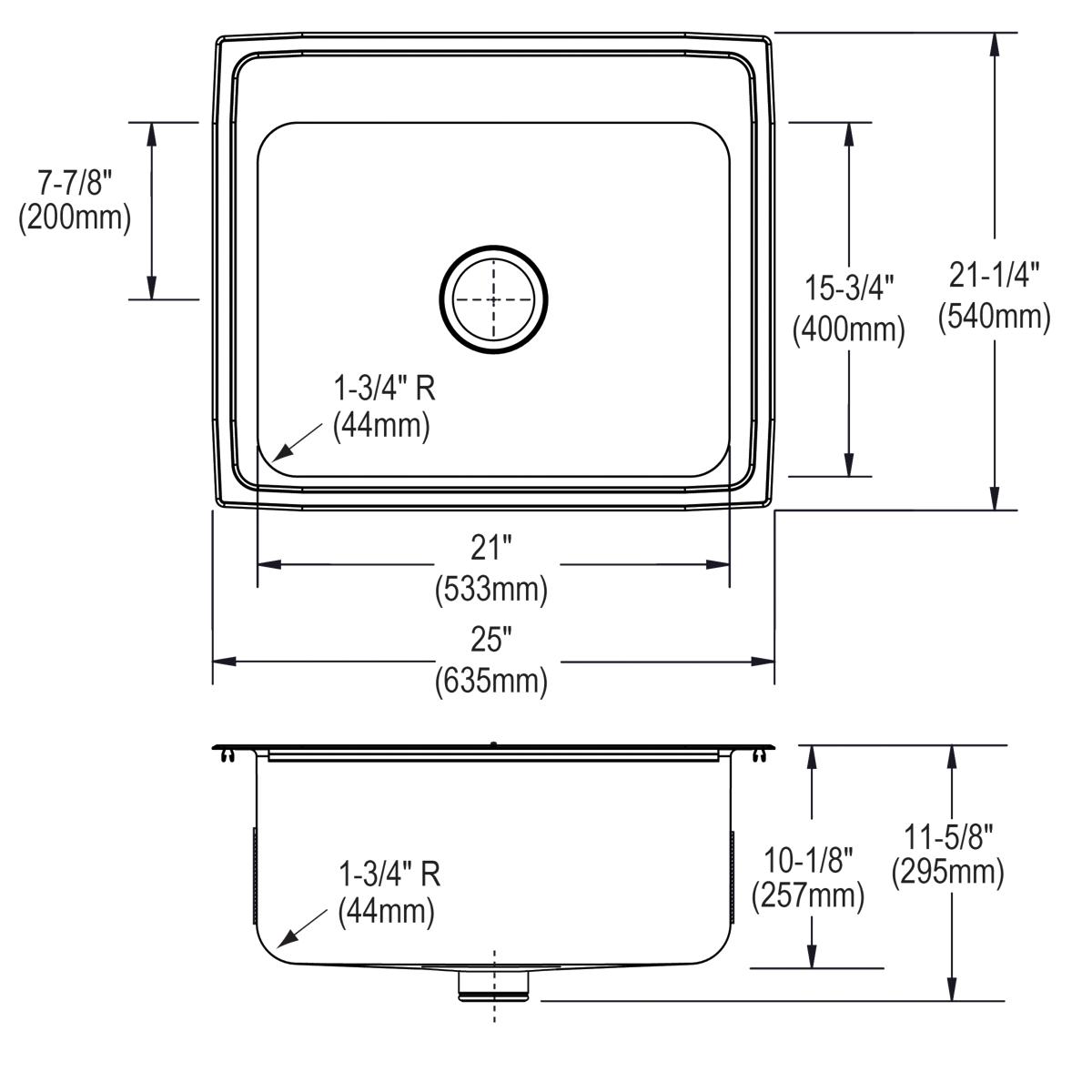 Elkay Lustertone Classic Single Bowl Drop - in Kitchen Sink with 25 x 21 - 1/4 x 10 - 1/8 Dimensions, MR2 - Hole Design, and Perfect Drain System