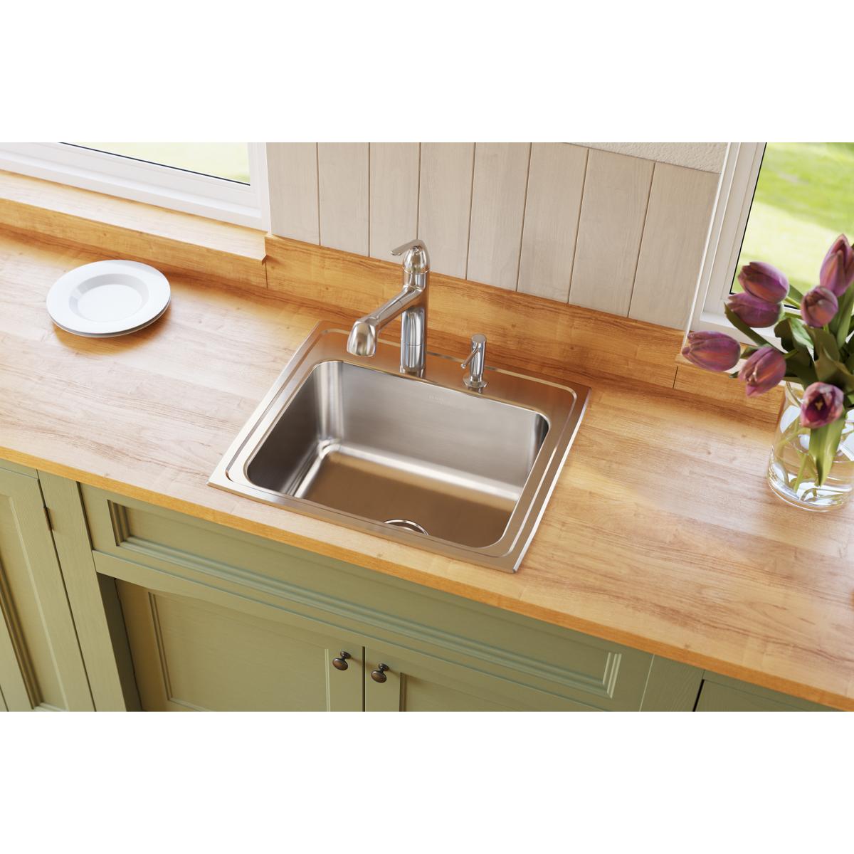 Elkay Lustertone Classic Single Bowl Drop - in Kitchen Sink with 22 x 19 - 1/2 x 10 - 1/8 Dimensions and MR2 - Hole for Faucet Installation
