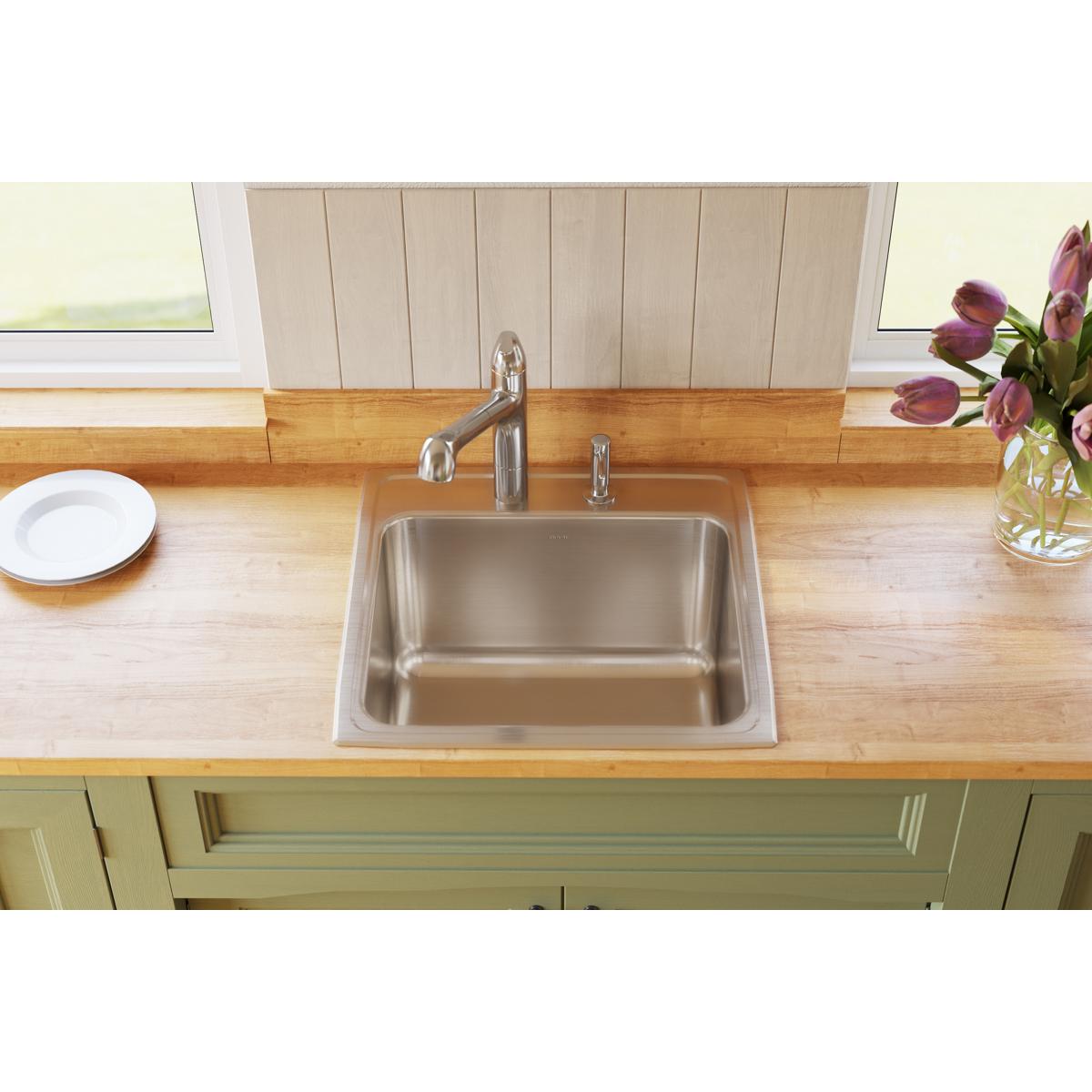 Elkay Lustertone Classic 22 Inches by 22 Inches by 12-1/8 Inches MR2-Hole Single Bowl Drop-in Kitchen Sink