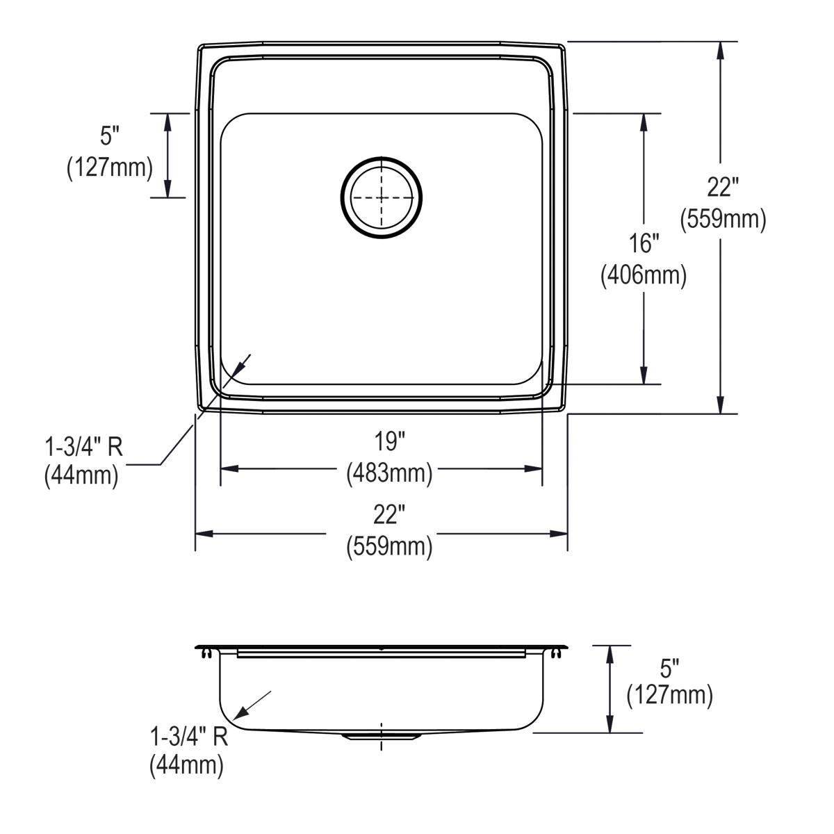 Elkay Lustertone Classic 22-Inch by 22-Inch by 5-Inch MR2-Hole Single Bowl Drop-in ADA-Compliant Kitchen and Bathroom Sink with Quick-clip Installation System