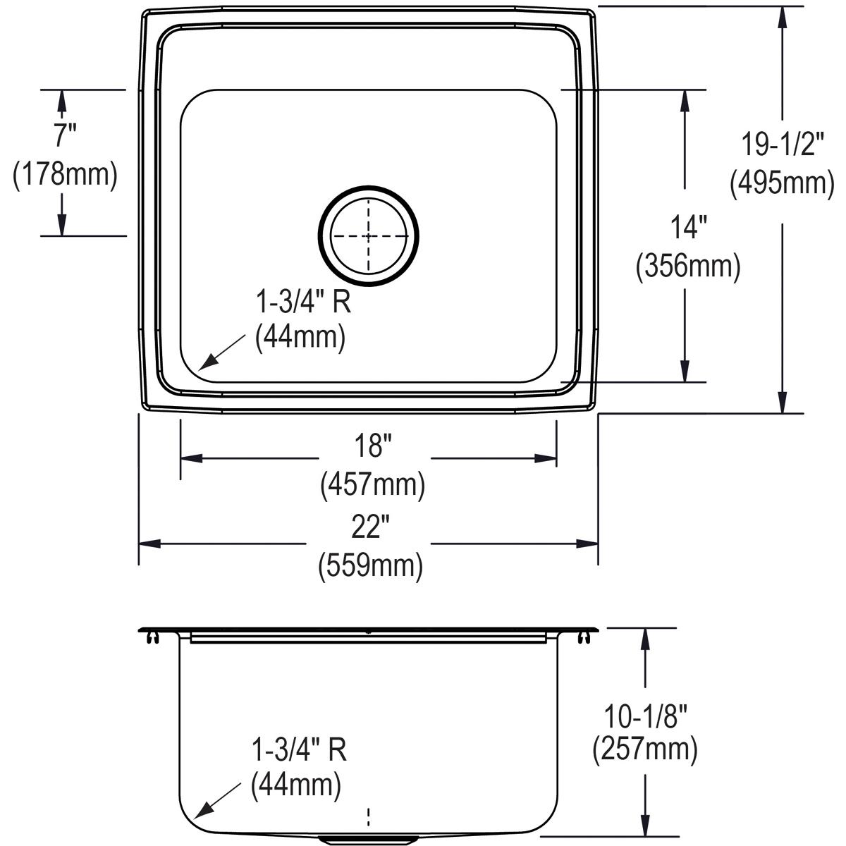 Elkay Lustertone Classic Stainless Steel Single Bowl Drop - in Kitchen Sink with Quick - clip Fastening System, Dimensions 22 x 19 - 1/2 x 10 - 1/8 Inches