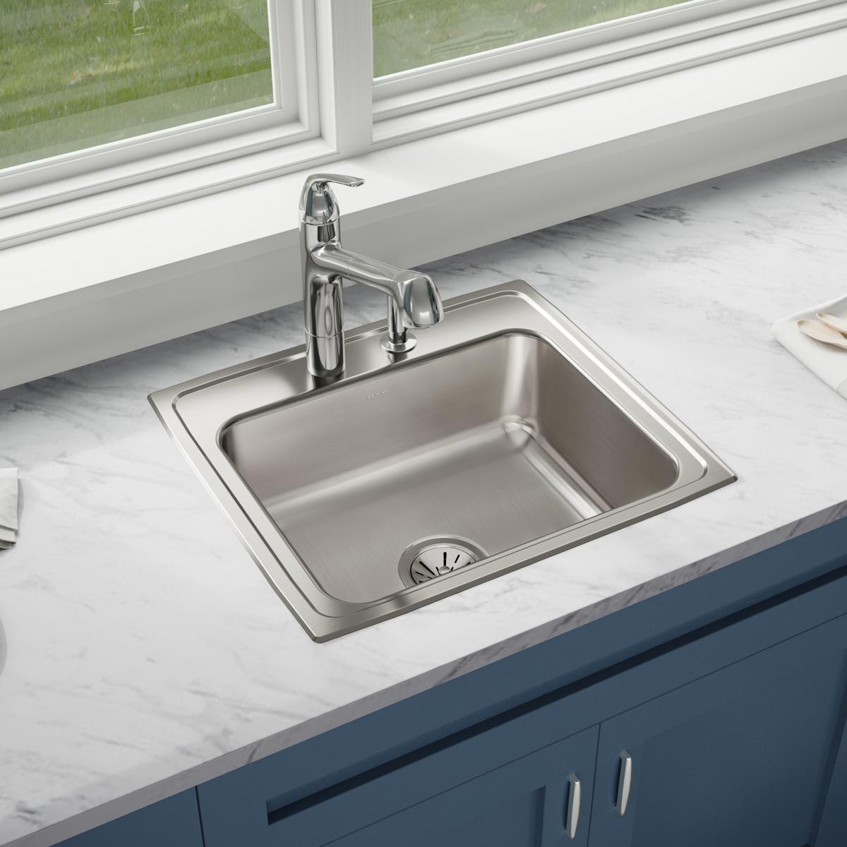 Elkay Lustertone Classic Single Bowl Drop - in Stainless Steel Kitchen Sink, Dimensions: 22 x 19 - 1/2 x 7 - 5/8 Inches