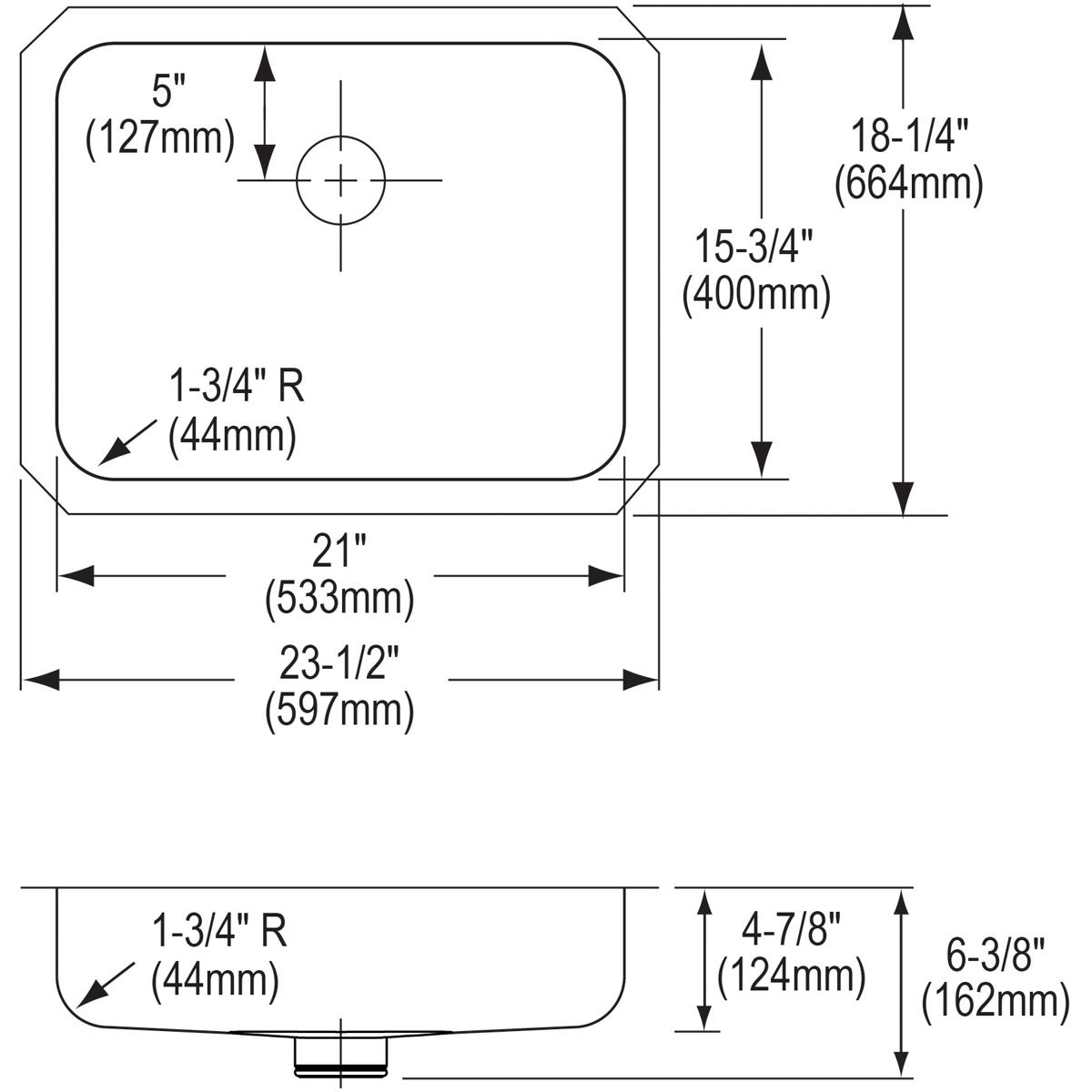 Elkay Lustertone Classic 23.5x18.25x4.875 Single Bowl Undermount ADA Sink with Perfect Drain