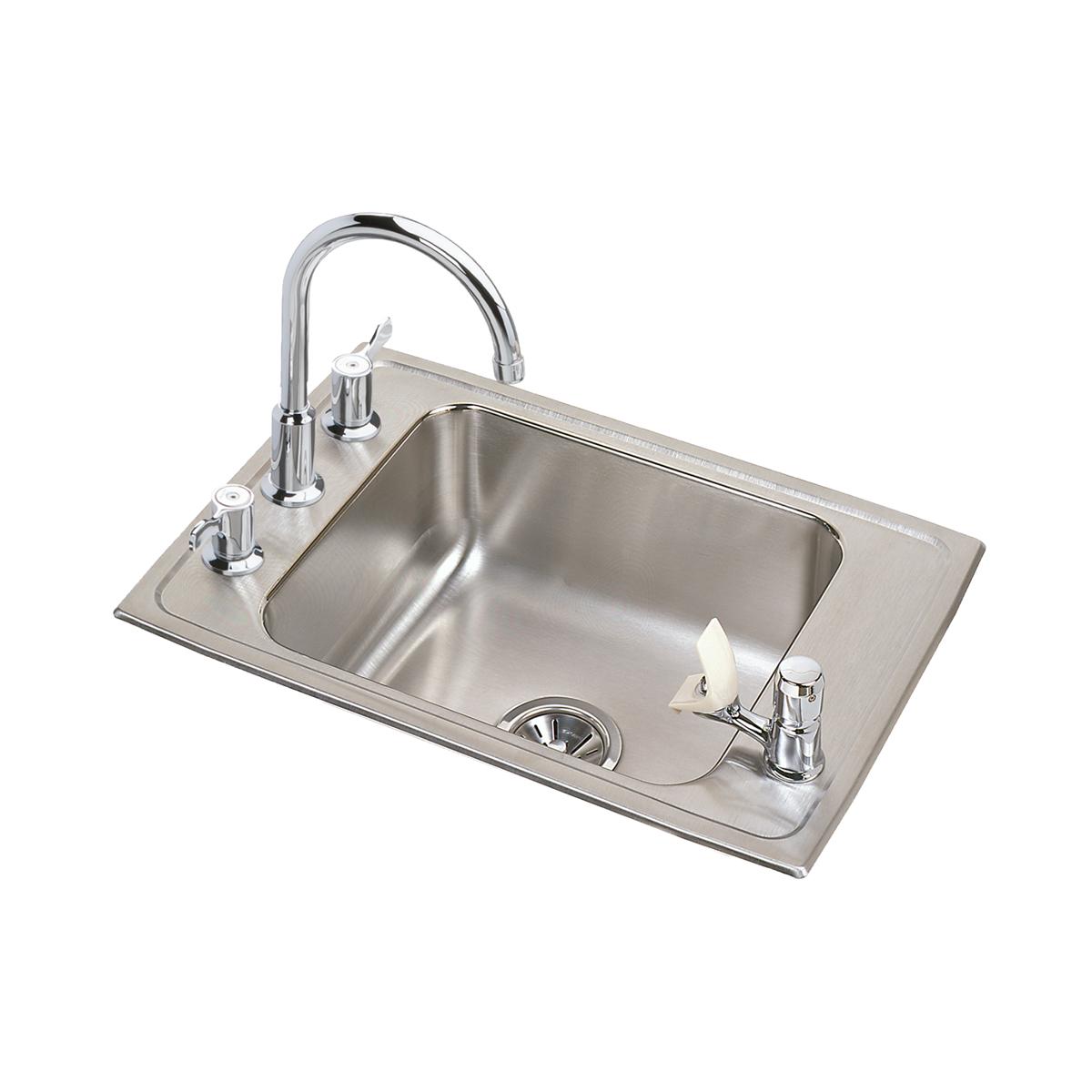 Elkay Lustertone Classic Single Bowl Drop - in Classroom ADA - compliant Sink with Faucet and Bubbler Kit, Measuring 25 x 17 x 5 Inches