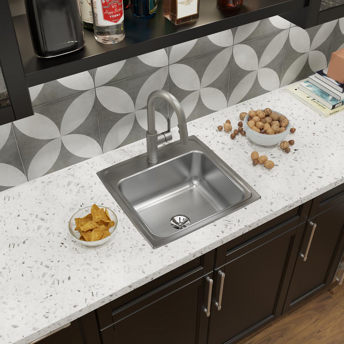 Elkay Lustertone Classic Drop - in Kitchen Sink - 19.5 Inches by 19 Inches by 7.5 Inches, Single Bowl with MR2 - Hole Configuration and Perfect Drain