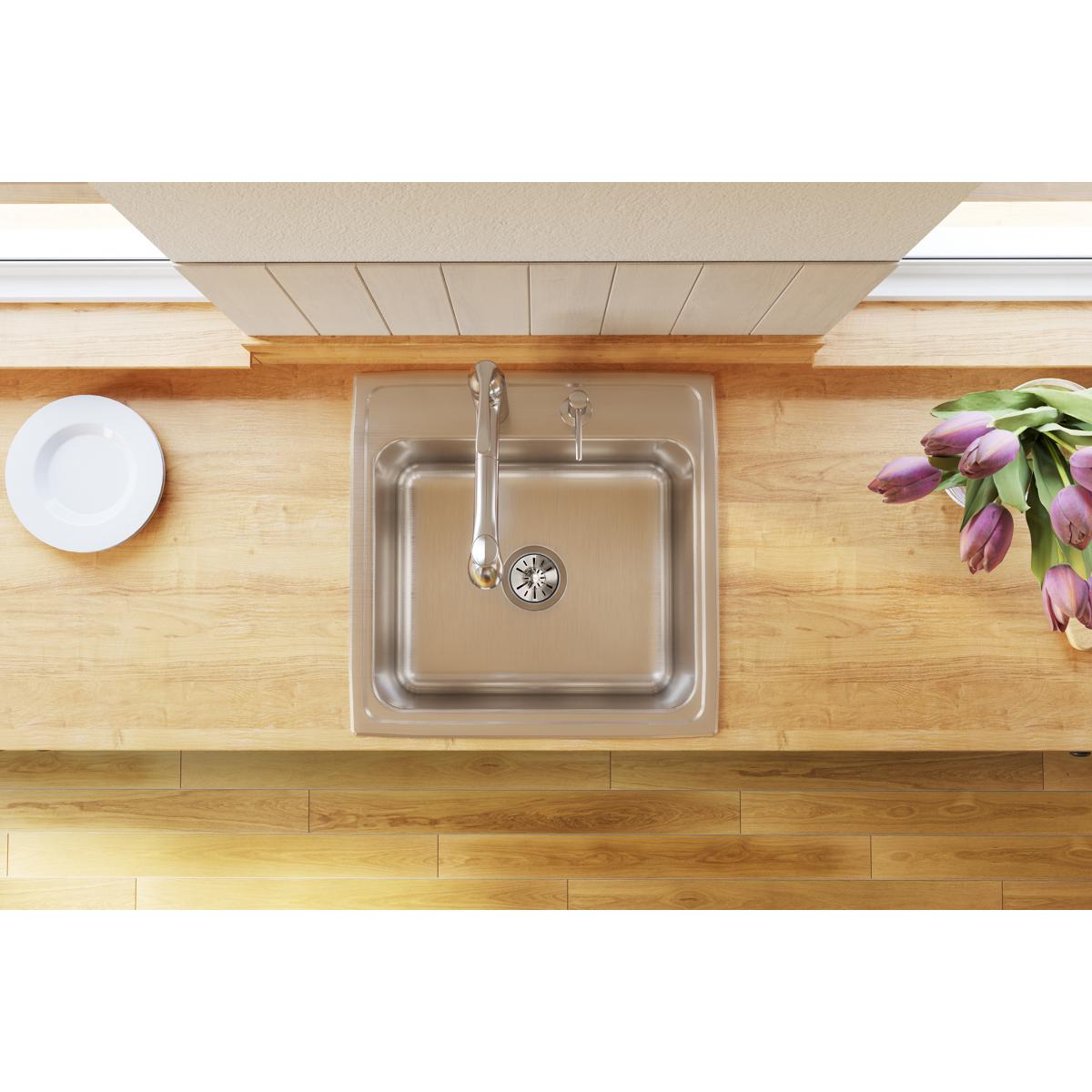 Elkay Lustertone Classic 22 Inches by 22 Inches by 12-1/8 Inches MR2-Hole Single Bowl Drop-in Kitchen Sink