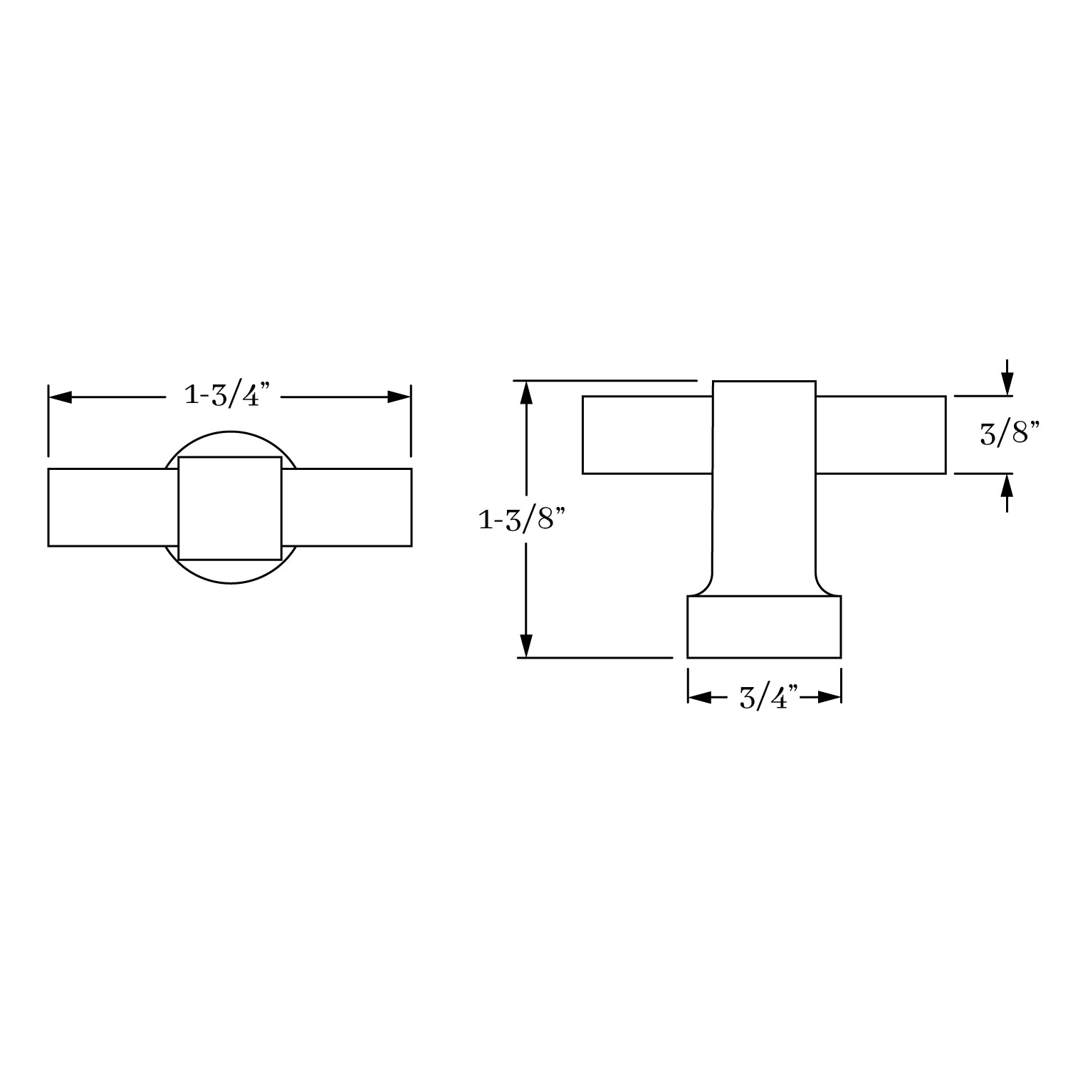 Medium-Sized Square Classic Brass Reverie T-Shaped Cabinet Door Knob