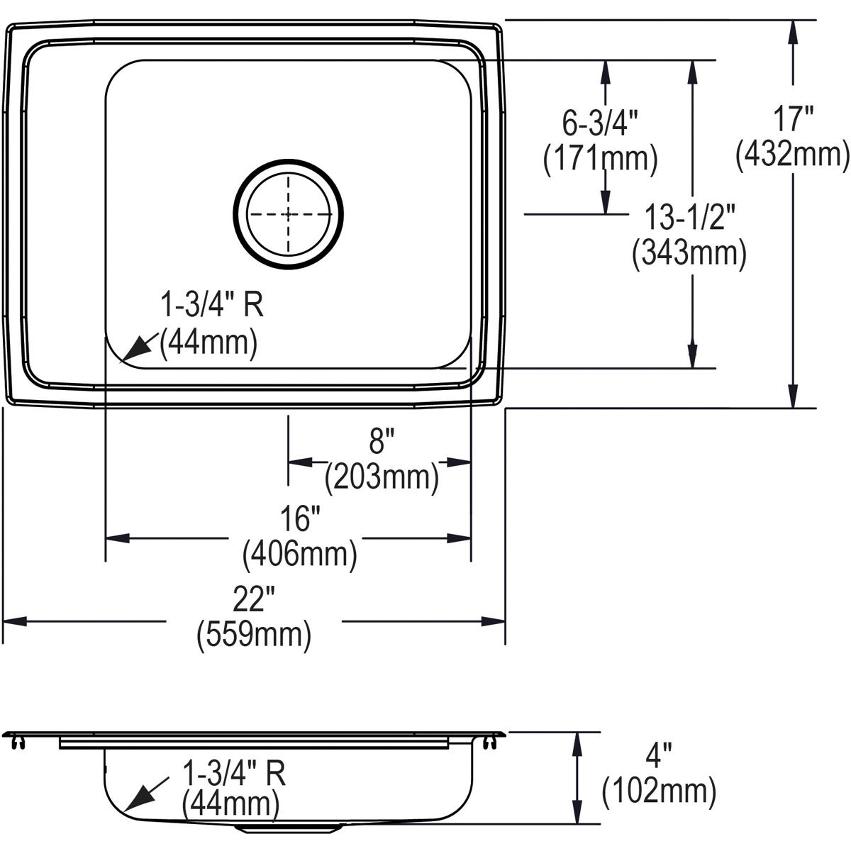 Elkay Lustertone Classic 22 x 17 x 4 ADA - compliant Single Bowl Drop - in Classroom Sink