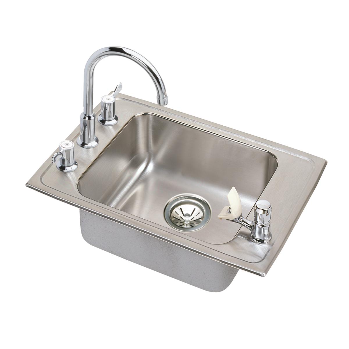Elkay Lustertone Classic Single Bowl Drop - in Classroom ADA - Compliant Sink with Quick - clip Mounting System and Essential Accessories, Measuring 25 x 17 x 5 - 1/2 Inches