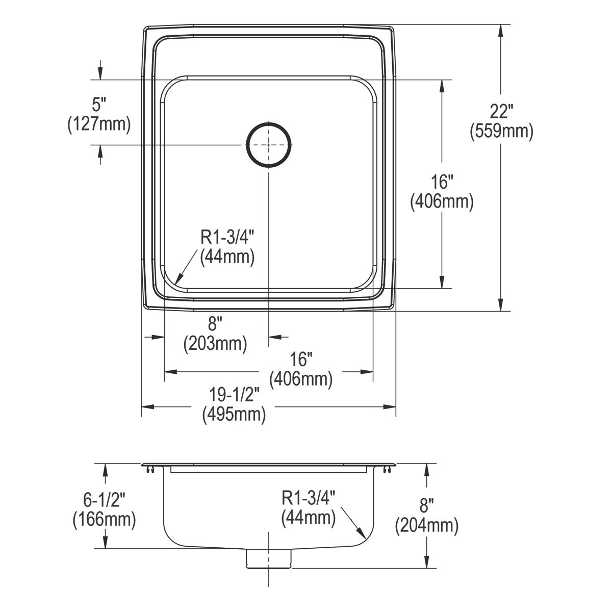 Elkay Lustertone Classic Single Bowl Drop - in ADA Sink with 19.5x22x6.5 Dimensions and Perfect Drain
