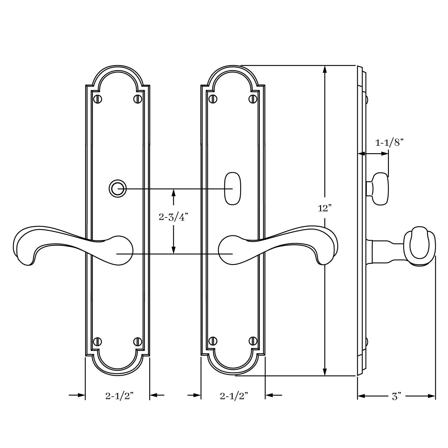 High - Quality Classic Brass Montana 884 Interior Lever Set with 2.5 X 12 Escutcheon