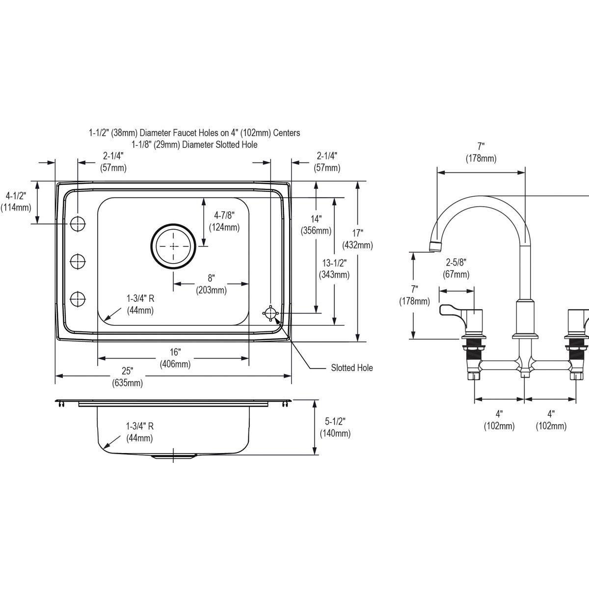 Elkay Lustertone Classic ADA - Compliant 25 x 17 x 5-1/2 Single Bowl Drop - in Classroom Sink Kit