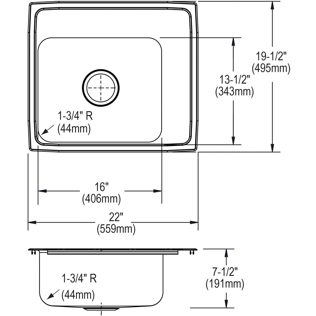 Elkay Lustertone Classic Single Bowl Drop - in Classroom Sink with Quick - clip, Measuring 22 Inches by 19.5 Inches by 7.5 Inches