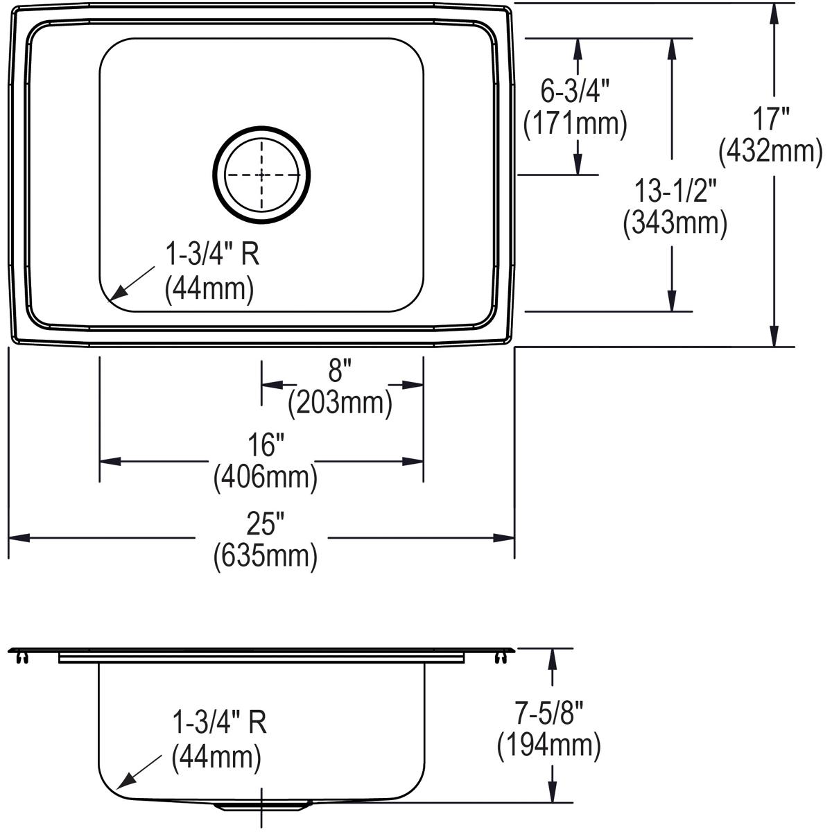 Elkay Lustertone Classic Single Bowl Drop - in Sink for Classrooms, Measuring 25 Inches by 17 Inches by 7 and 5/8 Inches